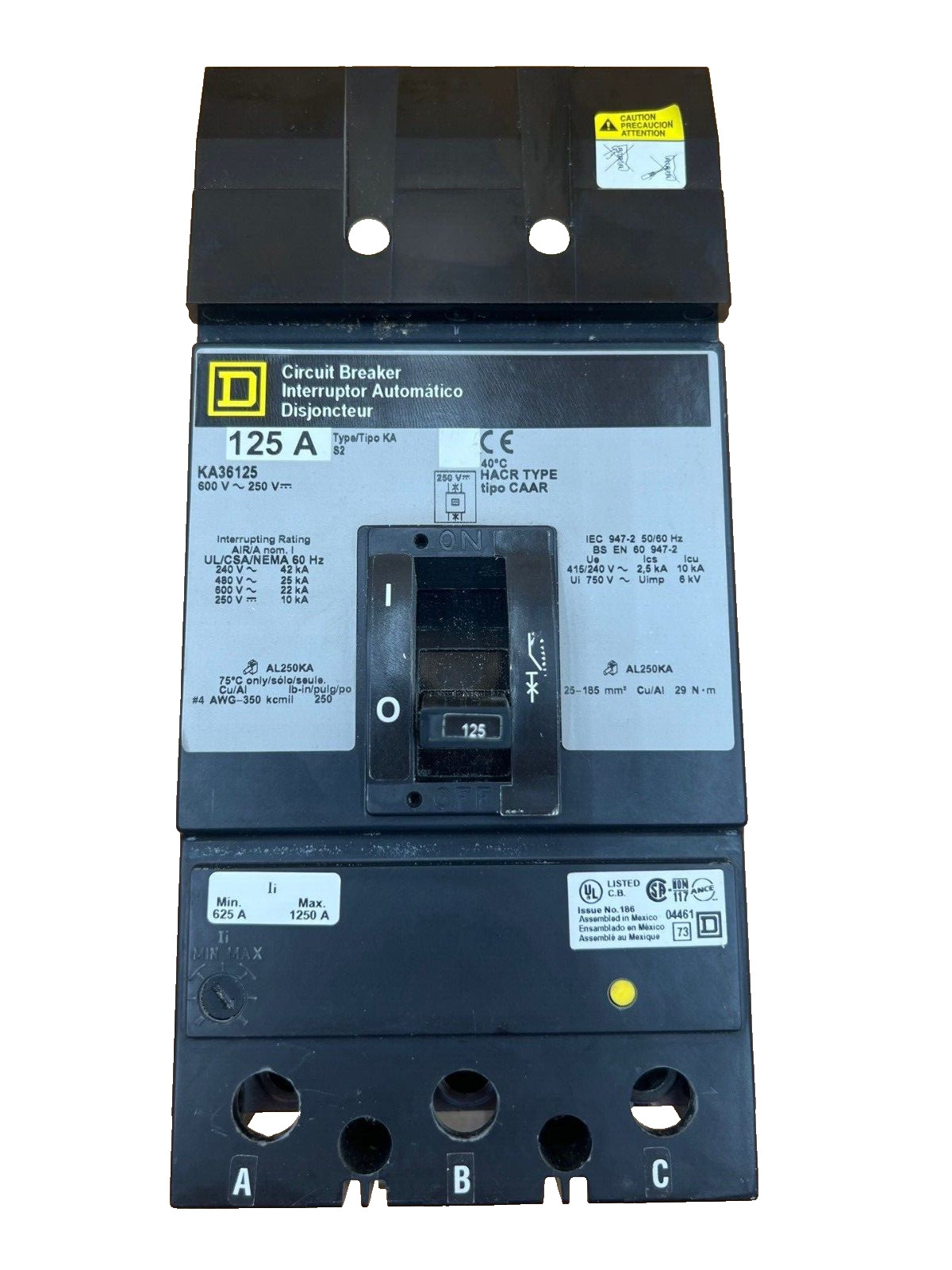 Square D KA36125 I-Line Circuit Breaker 125A 3P 600V KA 125 Amp 3 Pole