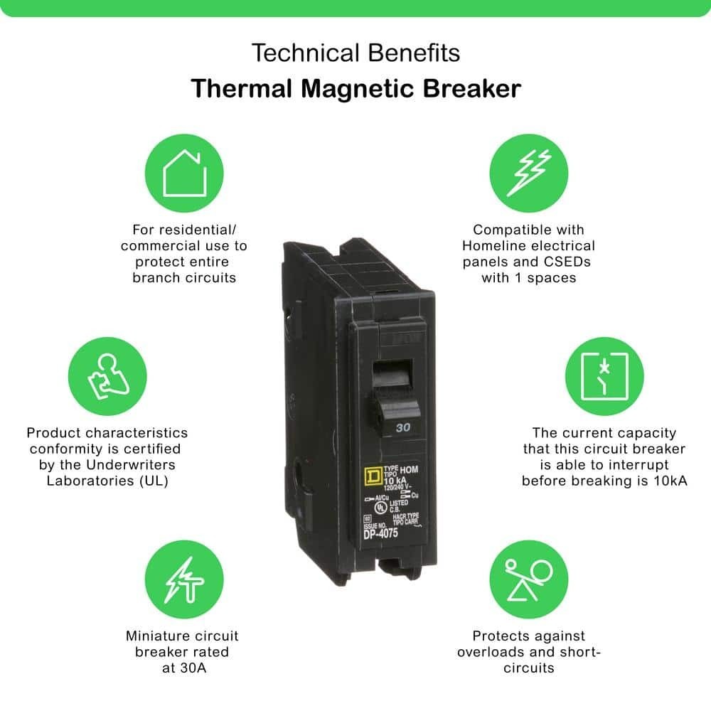 Homeline 30 Amp One-Pole Circuit Breaker HOM130CP, Square D Breakers 120/240 VAC