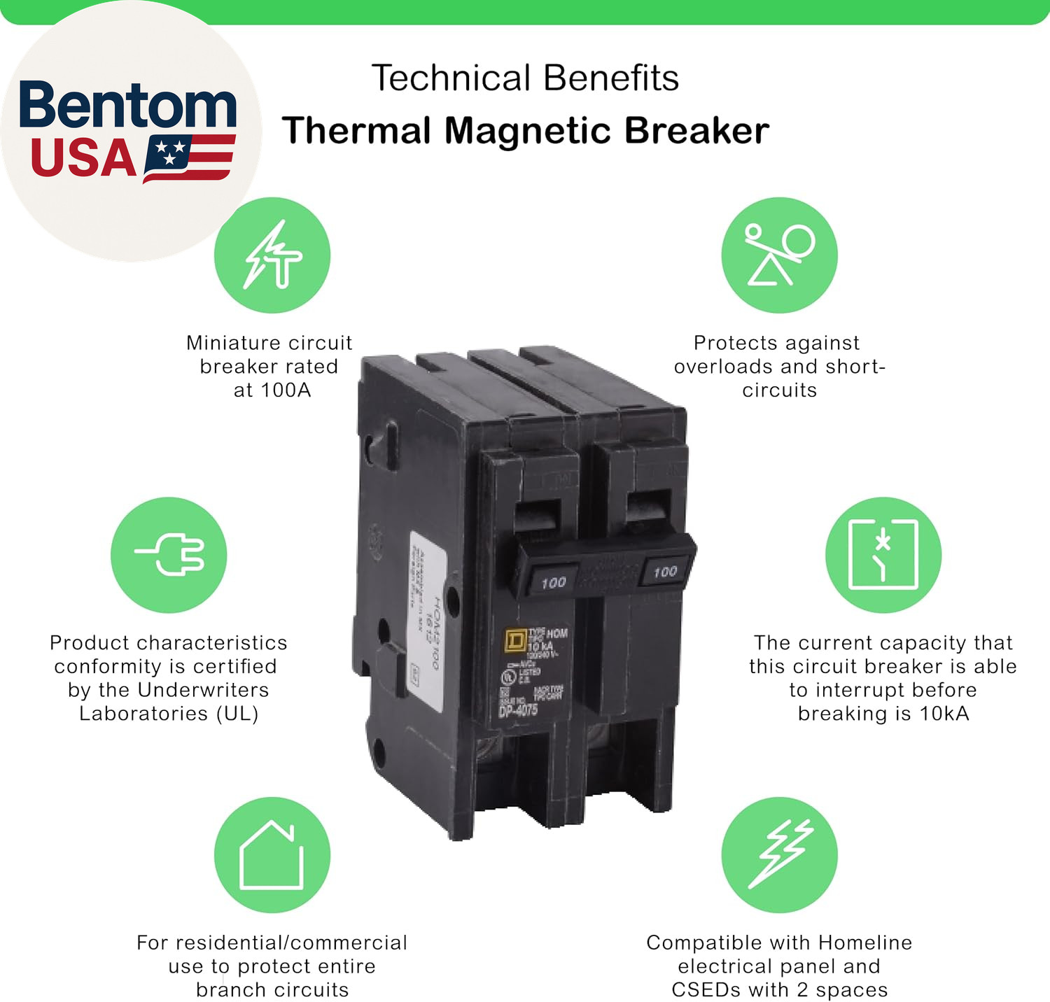Square D by Homeline 100 Amp Mini Circuit Breaker, 2 Pole, 120/240V AC, 10Ka Br