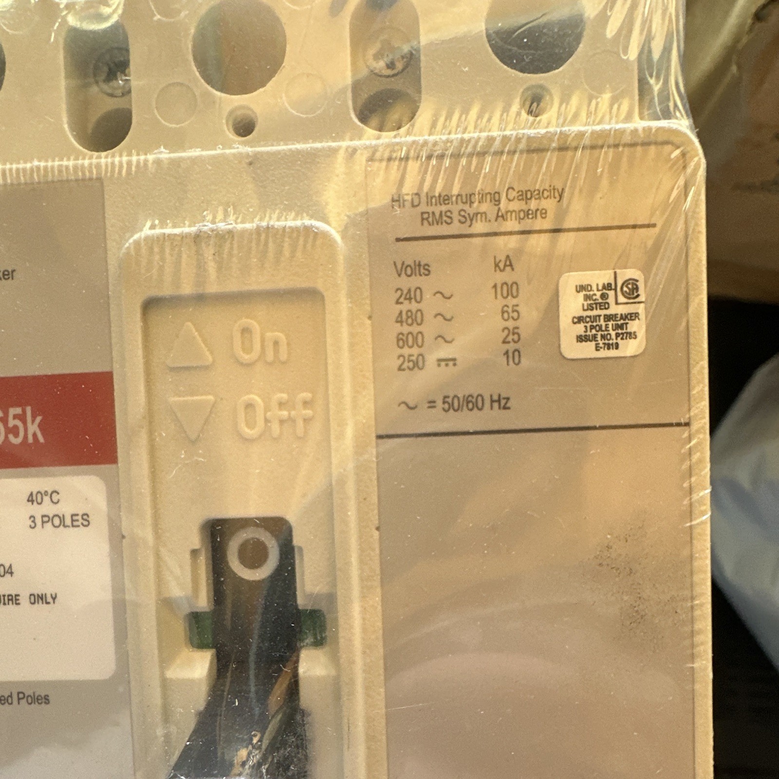 Eaton HFD3030 Circuit Breaker 30A 3 Pole 600VAC/250VDC Trip Indicator