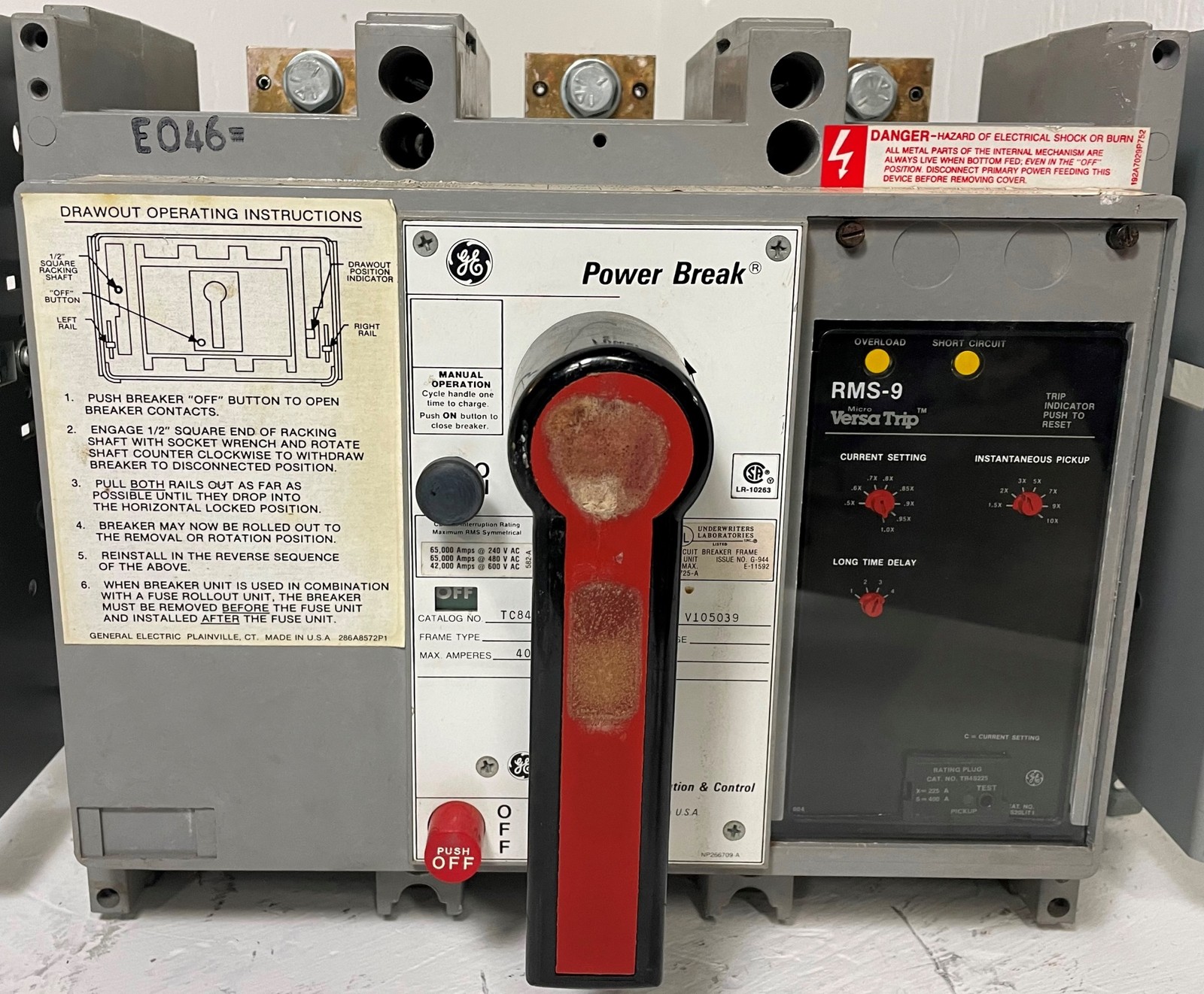 GE TC84SS 400A Power Break Circuit Breaker w/ 225 Amp Plug General Electric LI