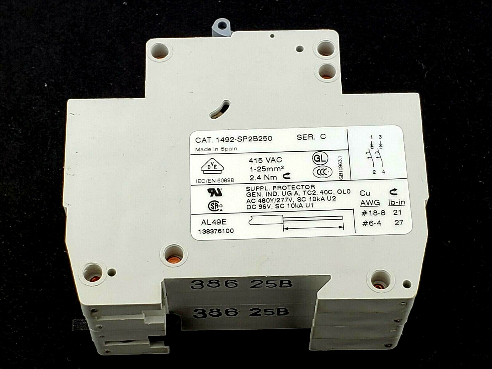 Allen Bradley 1492-SP2B250 Miniature Circuit Breaker Ser. C, 25A, 1492SP2B250