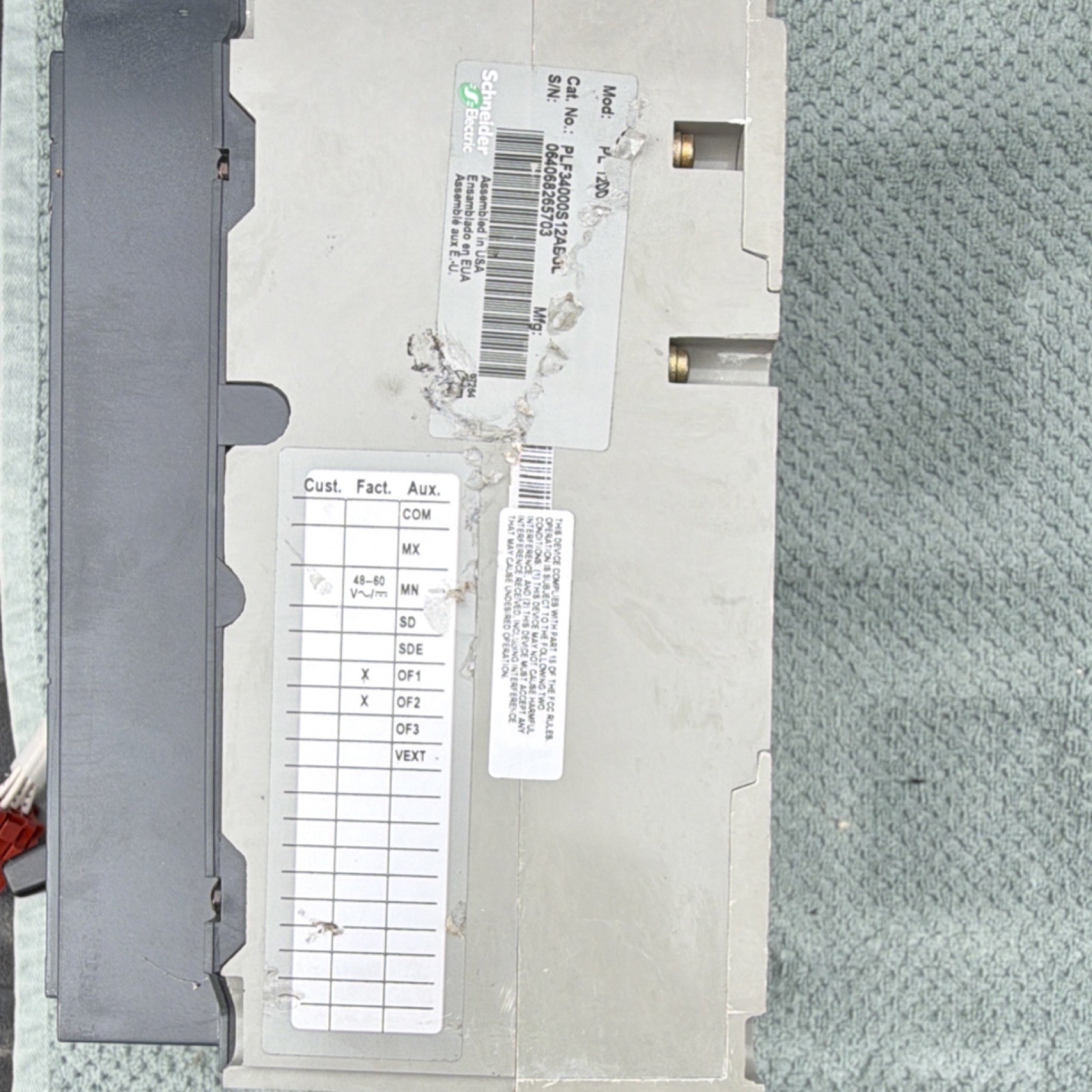 Square D PowerPact PL 1200 1200A 240/480/600V AC 3-Pole Main Circuit Breaker