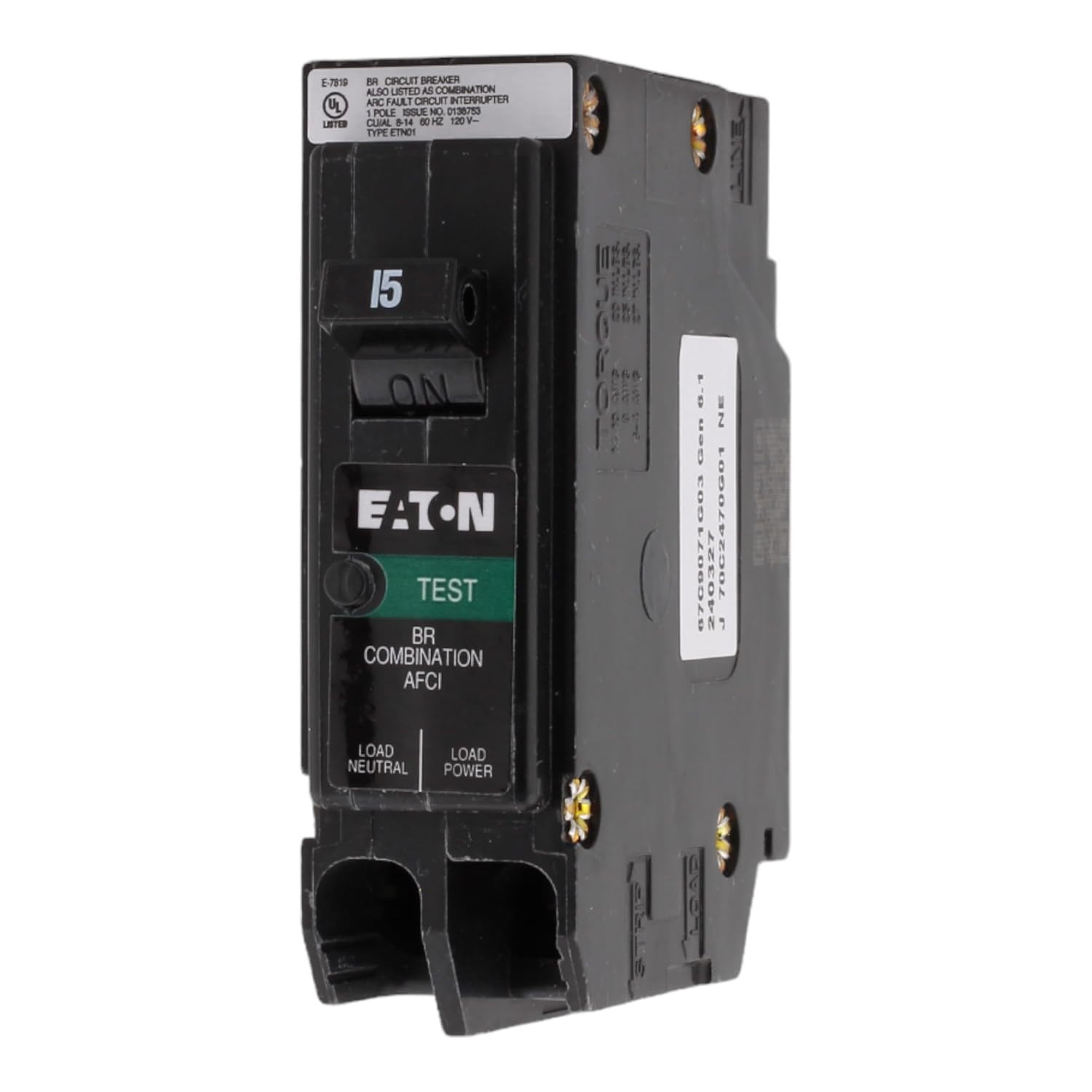 BRP115AF 15 Amp Single Pole AFCI Arc Fault Circuit Breaker, Plug-On Neutral, 120