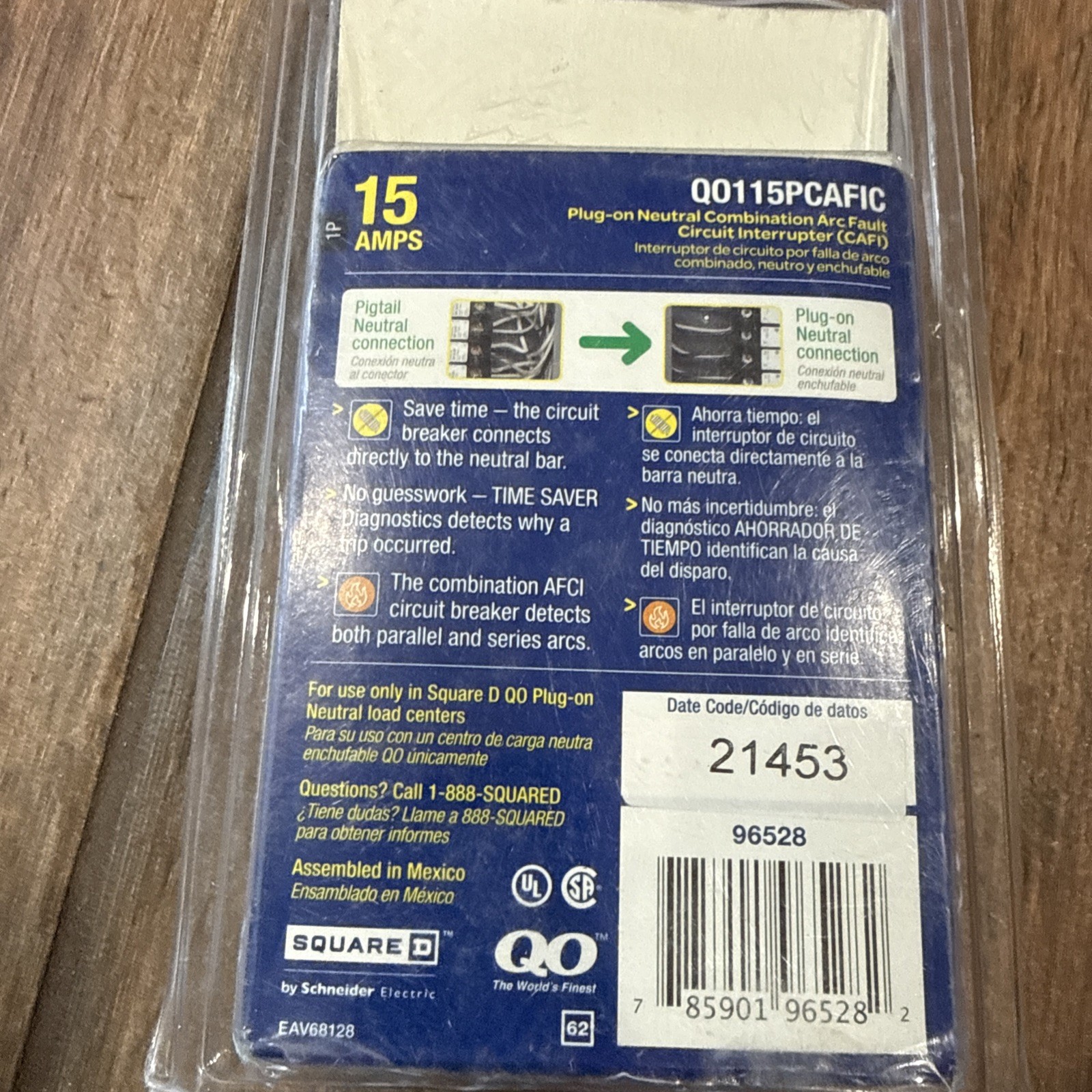 Square D Circuit Breaker 15A – Plug-on Neutral CAFI – QO115PCAFIC – New – NIB