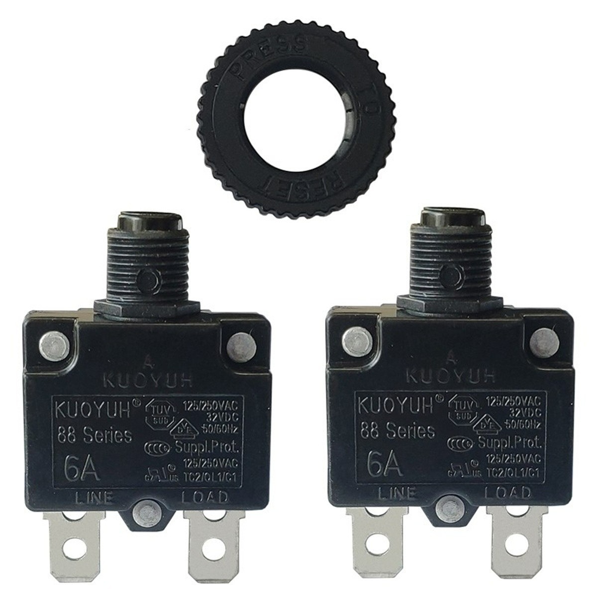 Genuine KUOYUH Thermal Circuit Breaker 6A 125/250VAC 32-50VDC (2 pack)