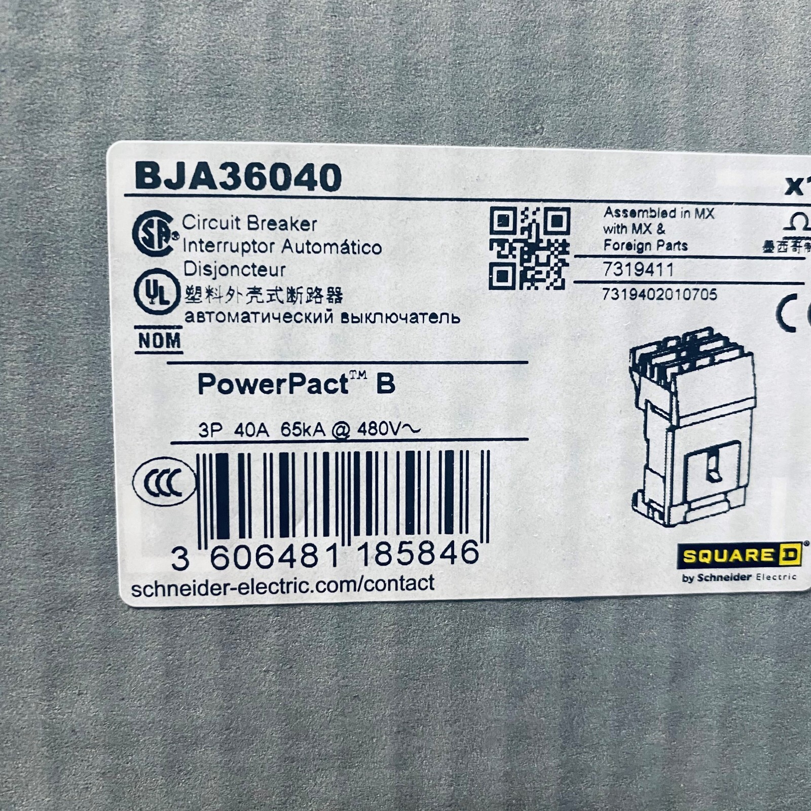 SQUARE D BJA36040 BREAKER 3POLE 40A 600/347V 65KA 480V NEW READY TO SHIP