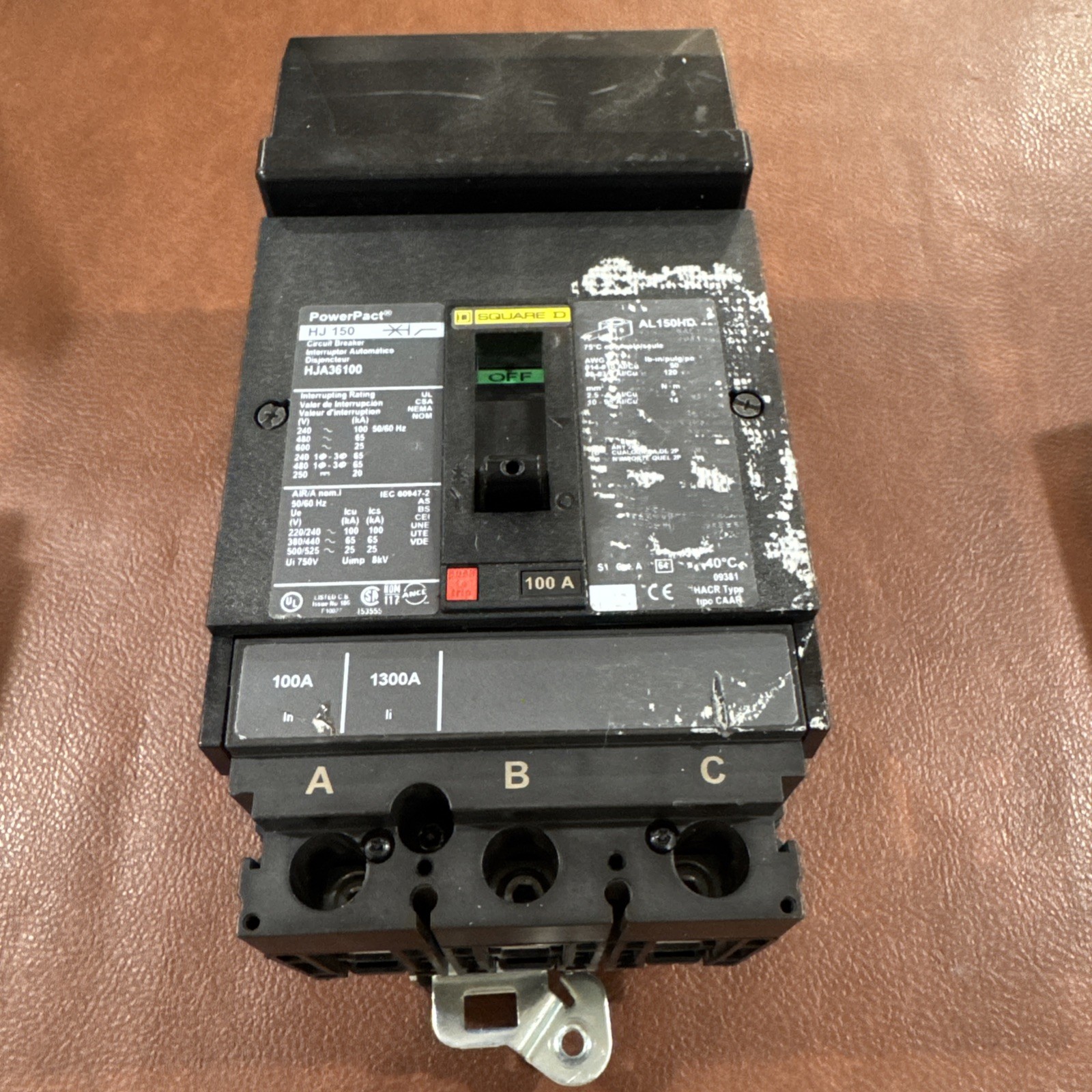Square D HJA36100 100 Amp 3 Pole PowerPact HL 150 I Line Circuit Breaker 100A 3P