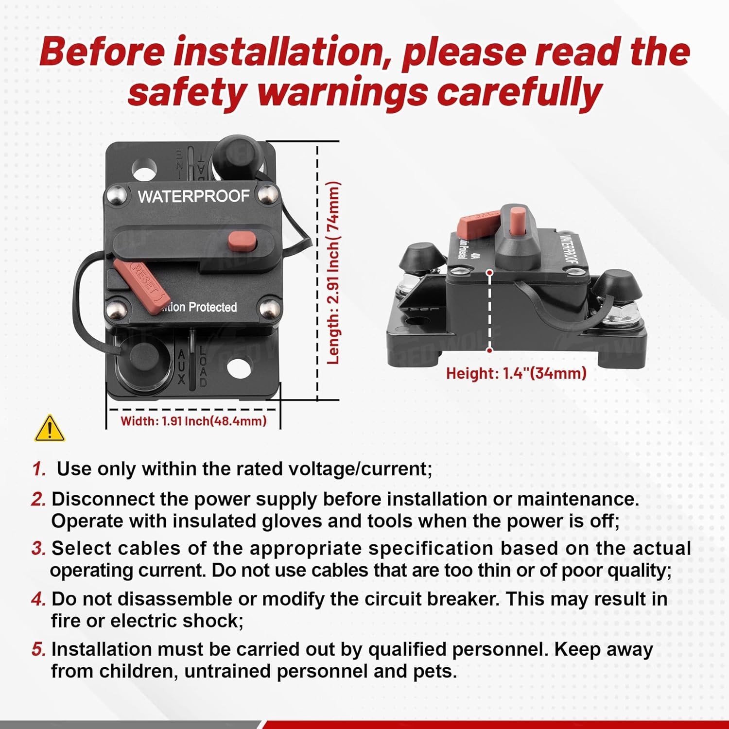 Durable 70A Circuit Breaker with Manual Reset for Audio and Solar Equipment
