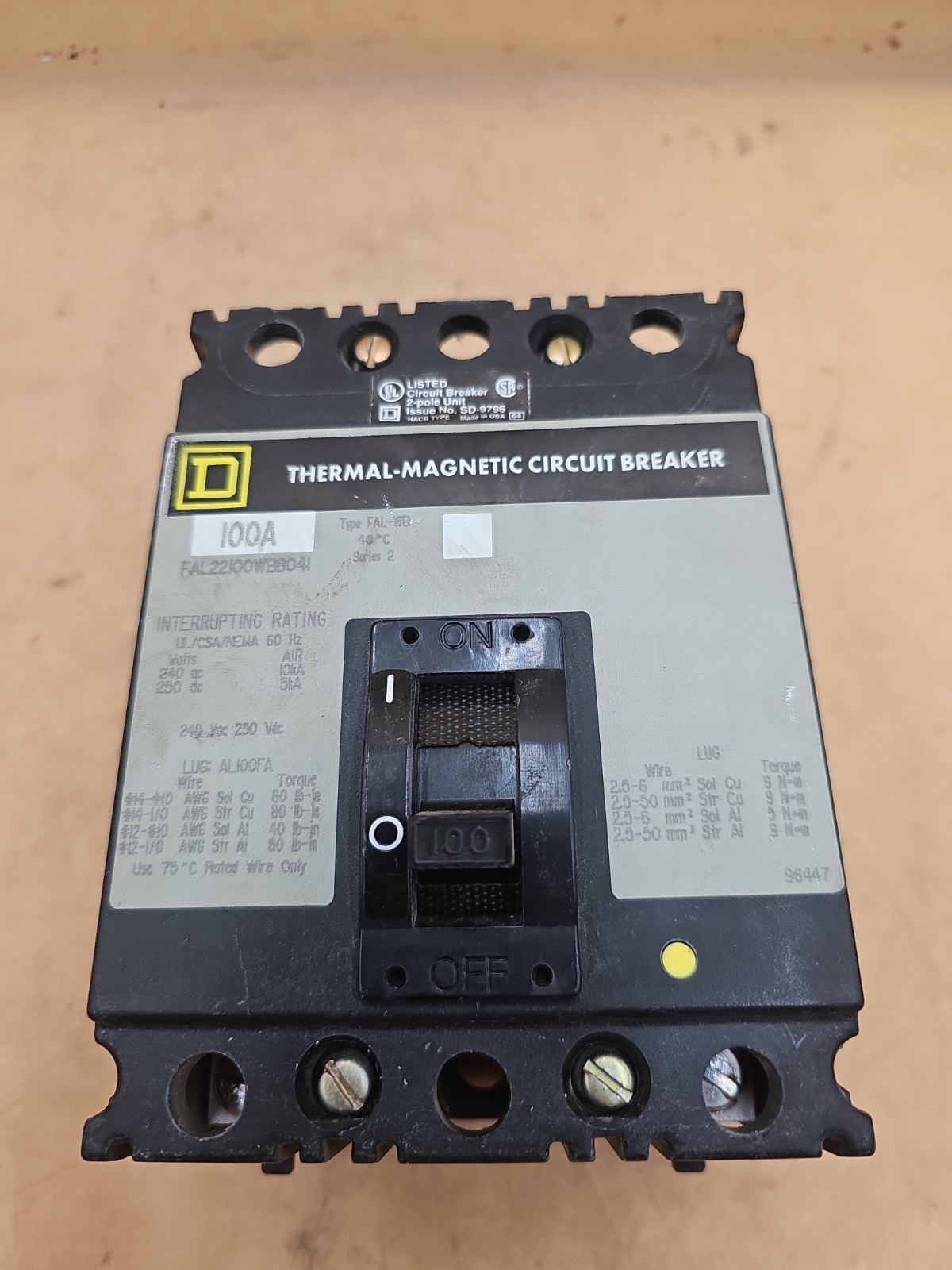 Square D FAL22100WB8041 W Pole 100 Amp Thermal-Magnet Circuit Breaker