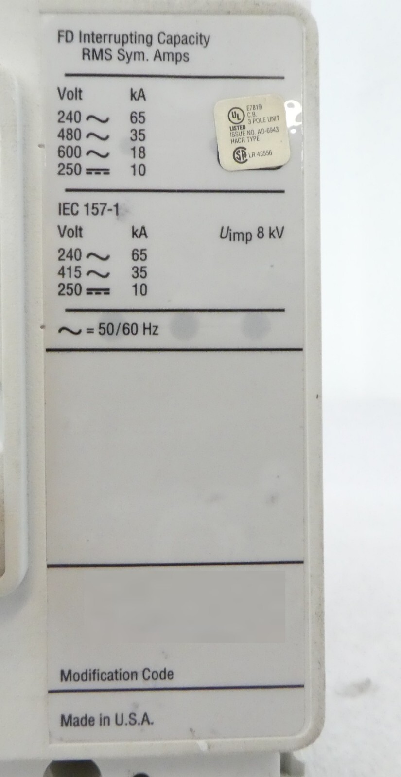 Cutler-Hammer FD3015L FD3015 3-Pole Circuit Breaker FD 35k Lot of 4 Working