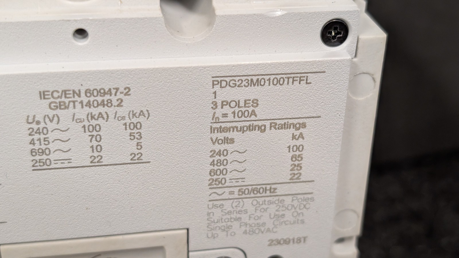 Eaton circuit breaker 3P 100A PDG23M0100TFFL