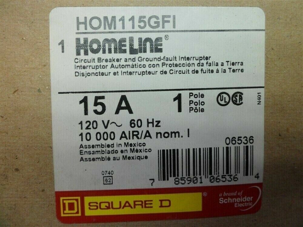 1 SQUARE D HOMELINE HOM115GFI HOM115GFIC 15A GFCI CIRCUIT BREAKER