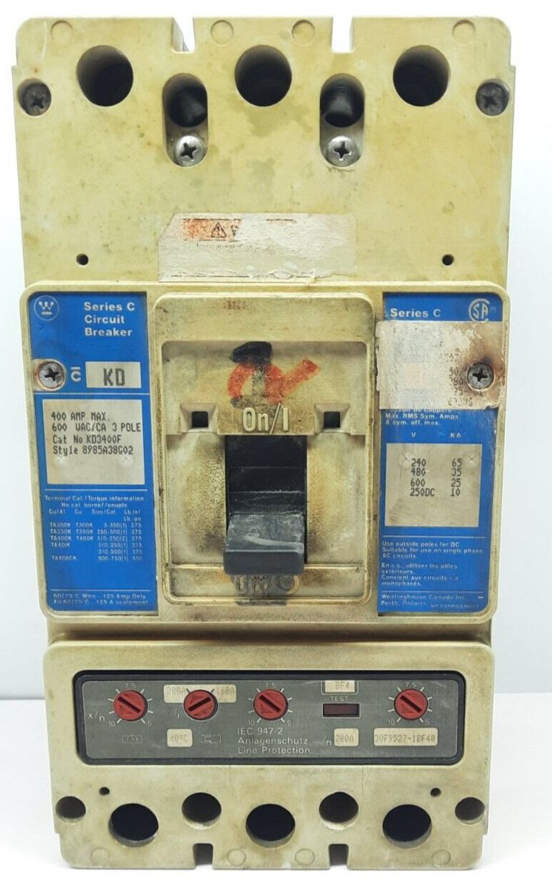 WESTINGHOUSE KD3400F 3 POLE 400 AMPS CIRCUIT BREAKER / TESTED OK