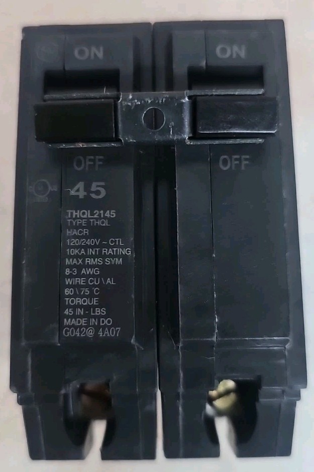 1) New Take Out GE THQL2145 2 Pole 45 Amp 120/240V THQL Circuit Breaker Chipped