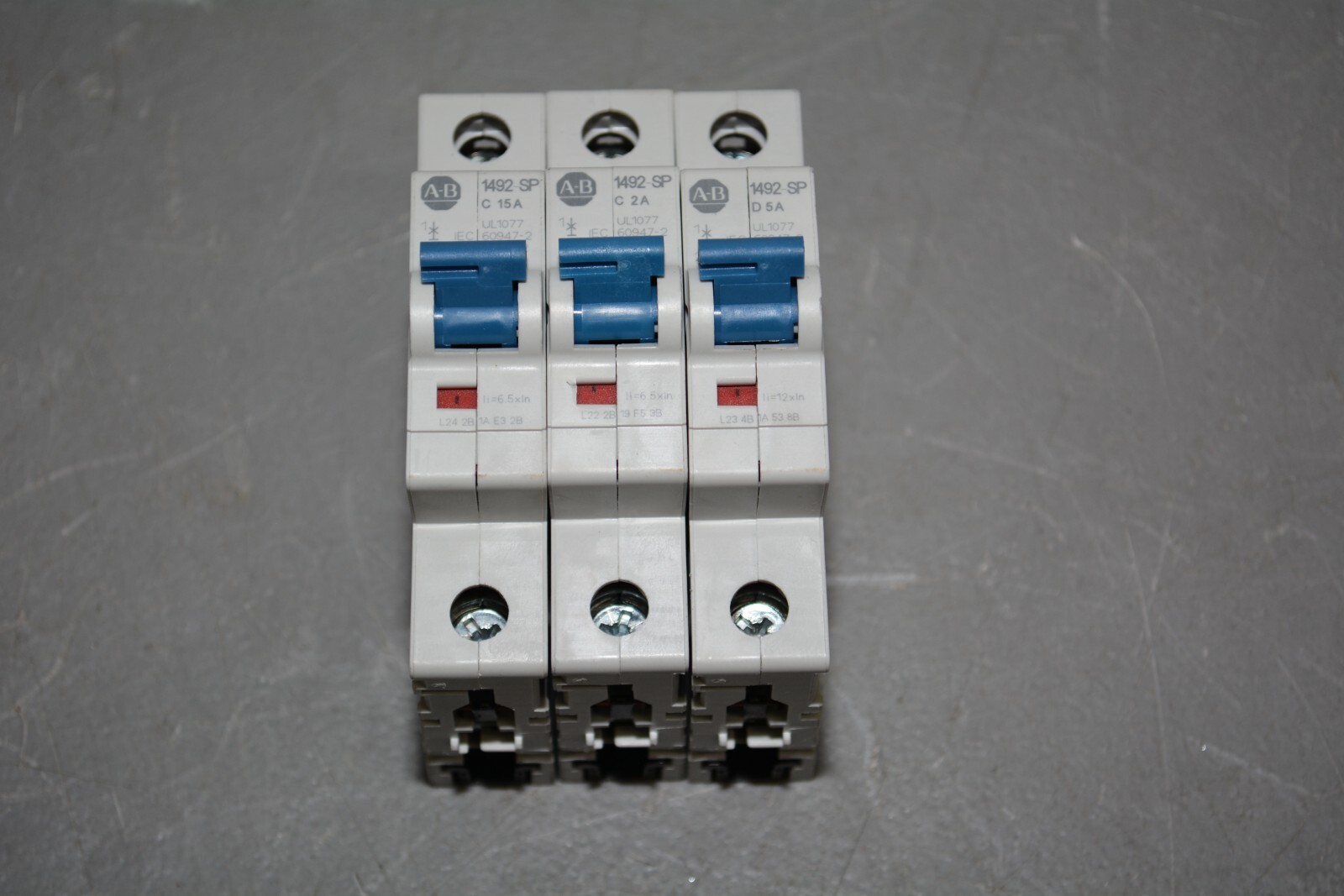 ^ Lot 3x Allen Bradley 1492-SP1 C15A / C2A / D5A Circuit Breakers #X2845