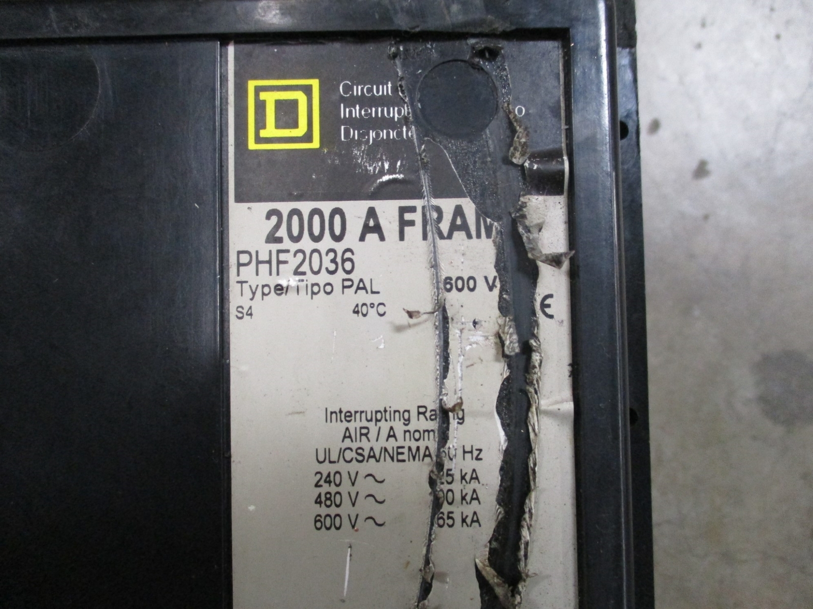 SQUARE D PHF2036 2000A 600V UNMP