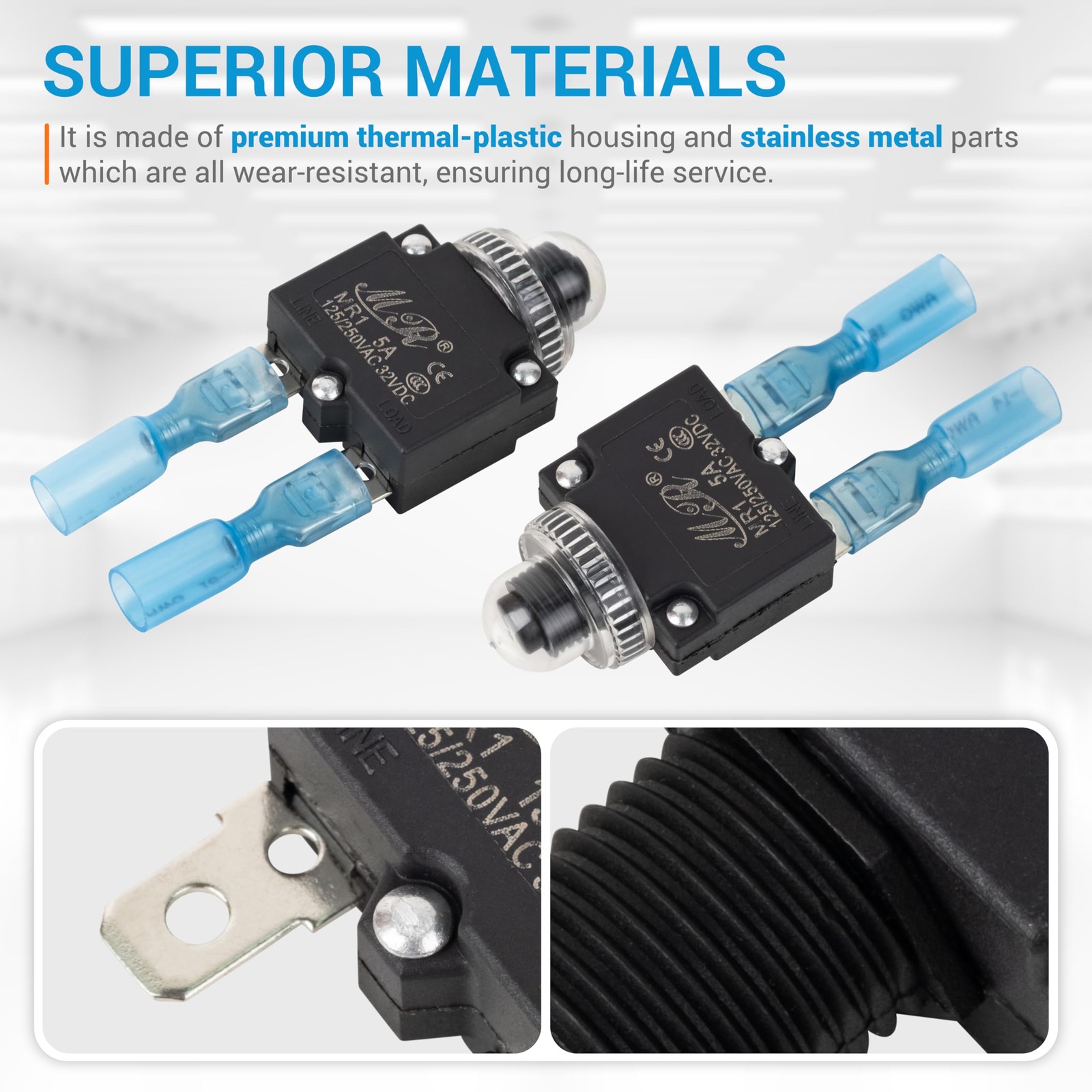 Push Button Circuit Breakers 5 PCS 5A Manual Reset Overload Protector Switch