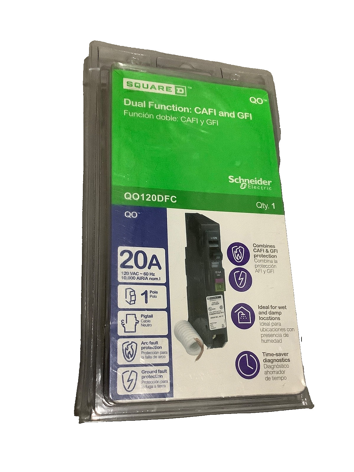 Square D QO 20 Amp Single-Pole Dual Function (CAFCI and GFCI) Circuit Breaker