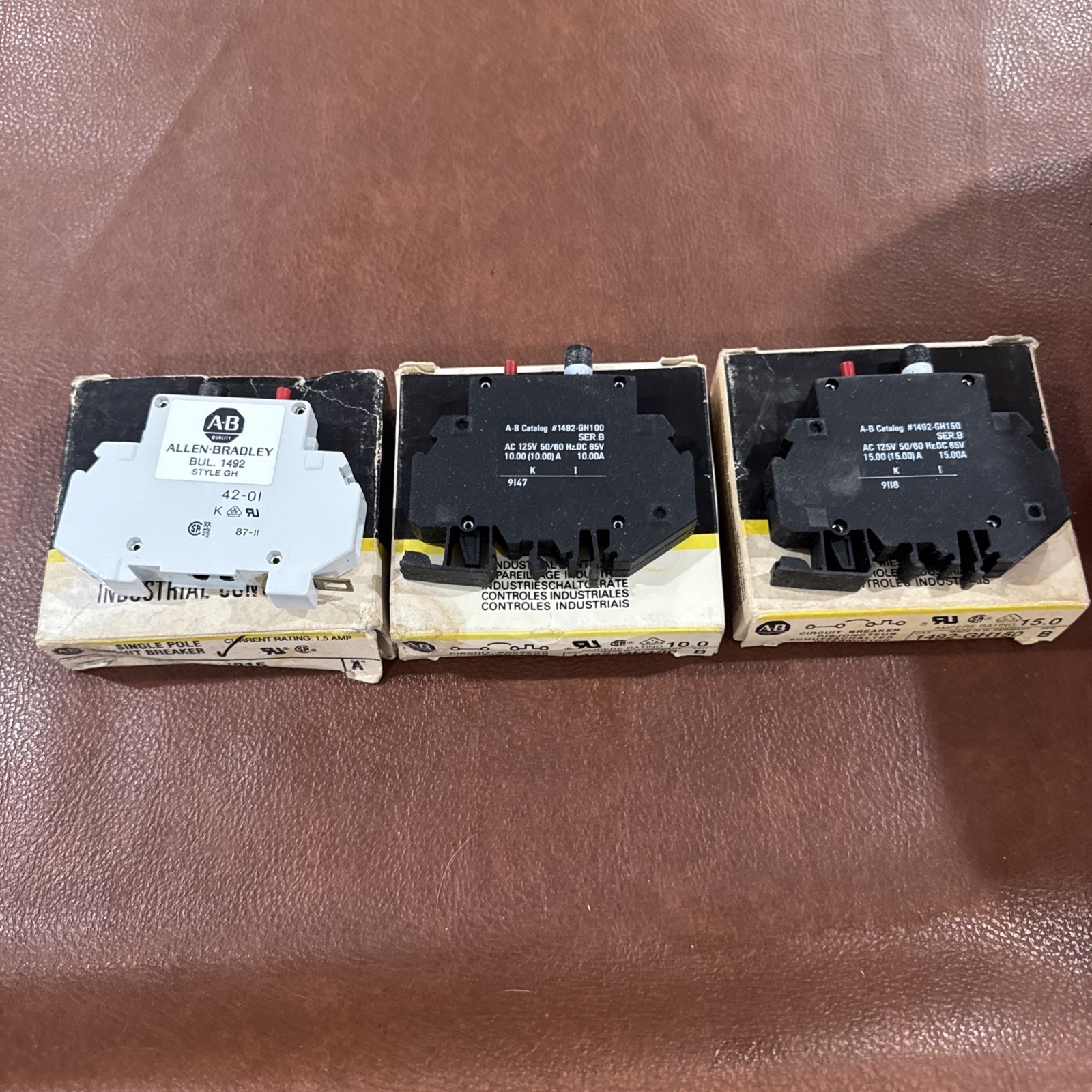 Lot of 3 Allen Bradley Single Pole Circuit Breaker 1492 GH015 GH100 GH150