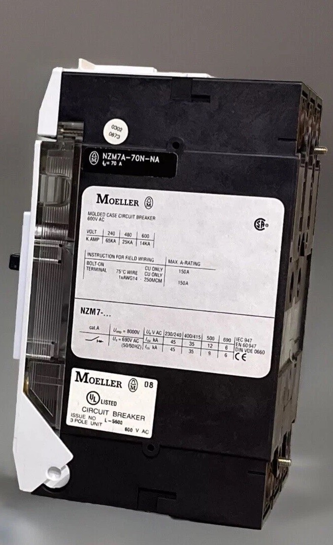 Moeller NZM7A-70N-NA 70A 600VAC Circuit Breaker 3 Pole