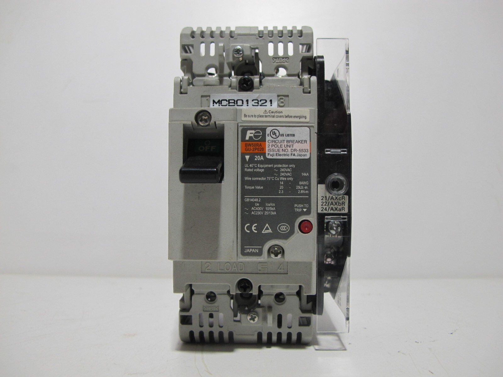 Fuji Electric BW50RAGU-2P020 20 Amp Auto Breaker 2-Pole 20A 690VAC 250VDC BW50RA
