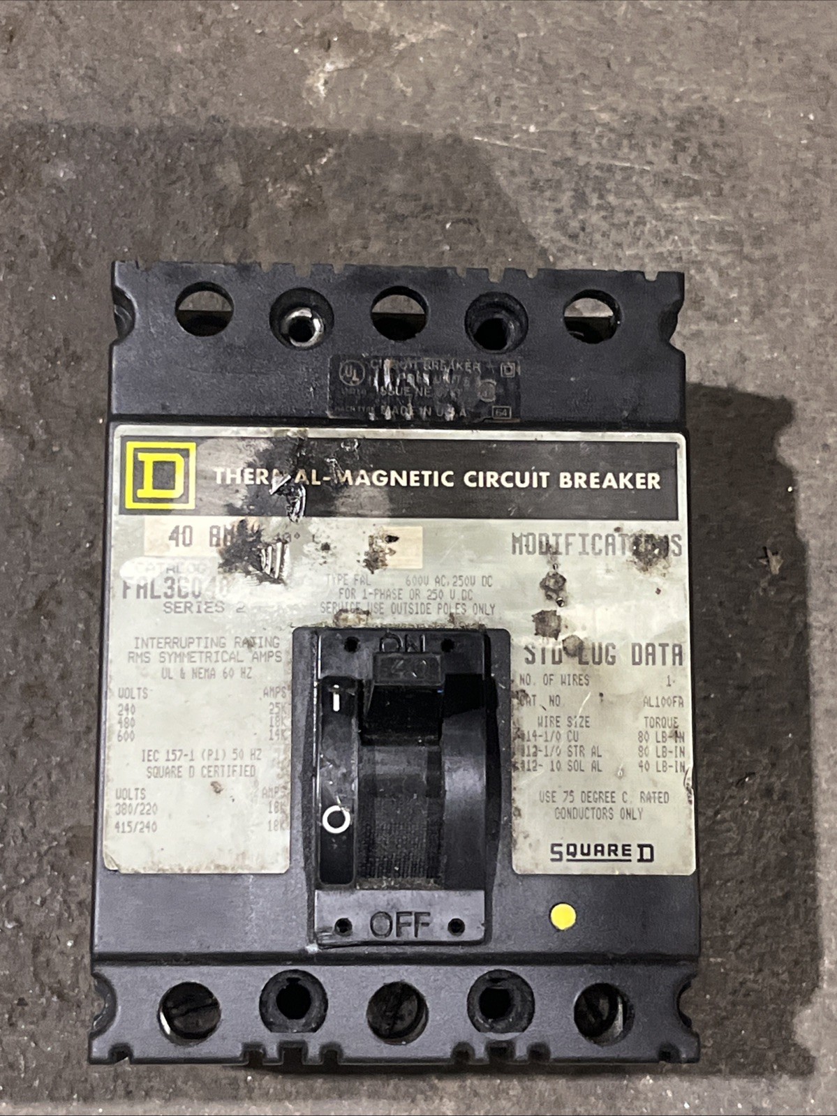 🔥Square D FAL36040 40A 600V 3-Pole Circuit Breaker, Used Free Shipping🇺🇸