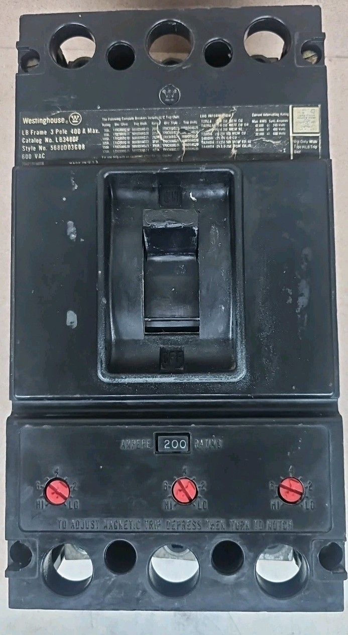 Westinghouse LB3400F Circuit Breaker 400A 3-Pole 600V w 200A Trip