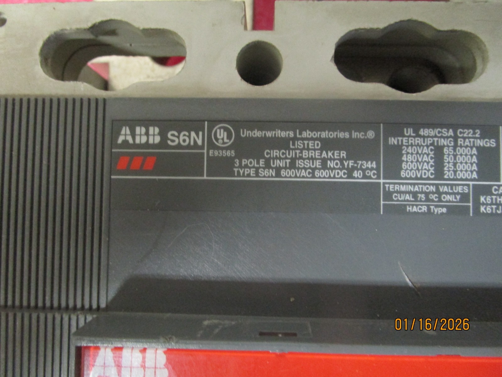 ABB SACE S6N 3P Circuit Breaker K6TH K6TH-2 K6TJ K6TJ-2 600VAC/VDC YF-7344