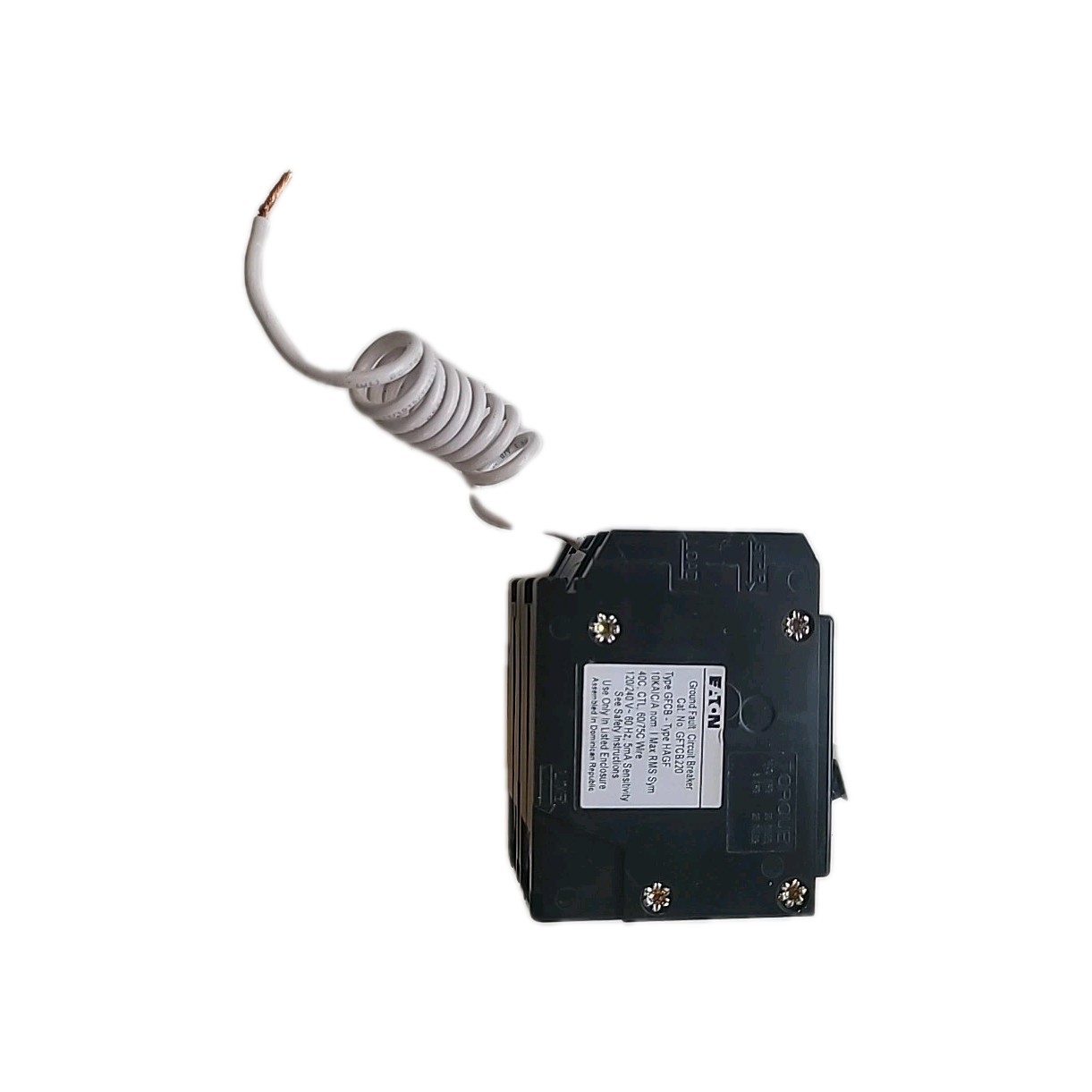 Eaton GFTCB220 20A 2-Pole GFCI Circuit Breaker with HAGF Plug-On Pigtail