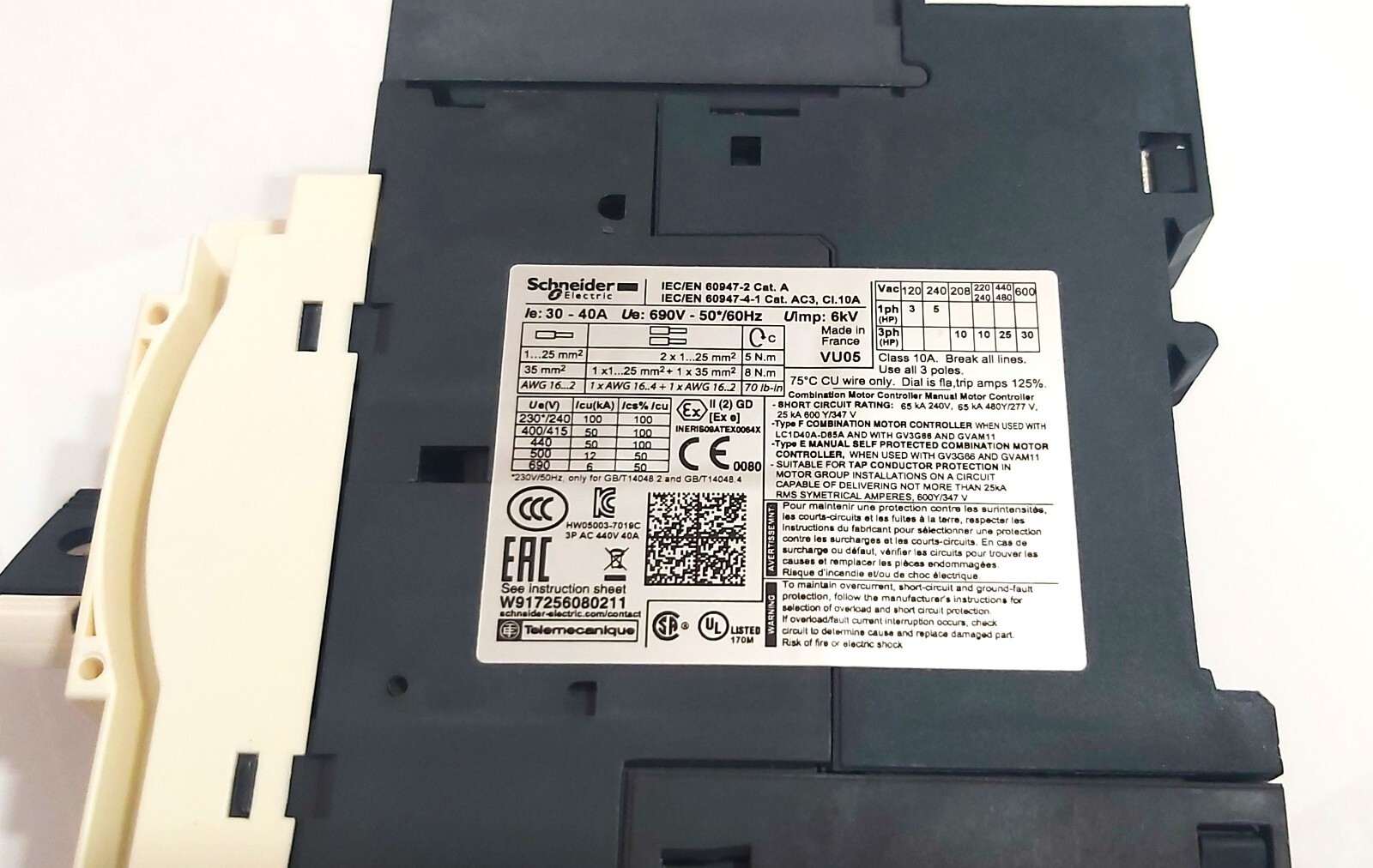 Schneider Electric GV3P40 Motor Circuit Breaker 30-40A TeSys 940539