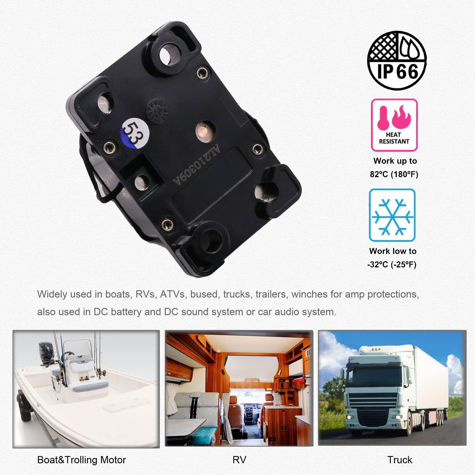 15 Amp Circuit Breaker for Marine, Truck, Boat, RV, Automotive IP66 T3 Mini