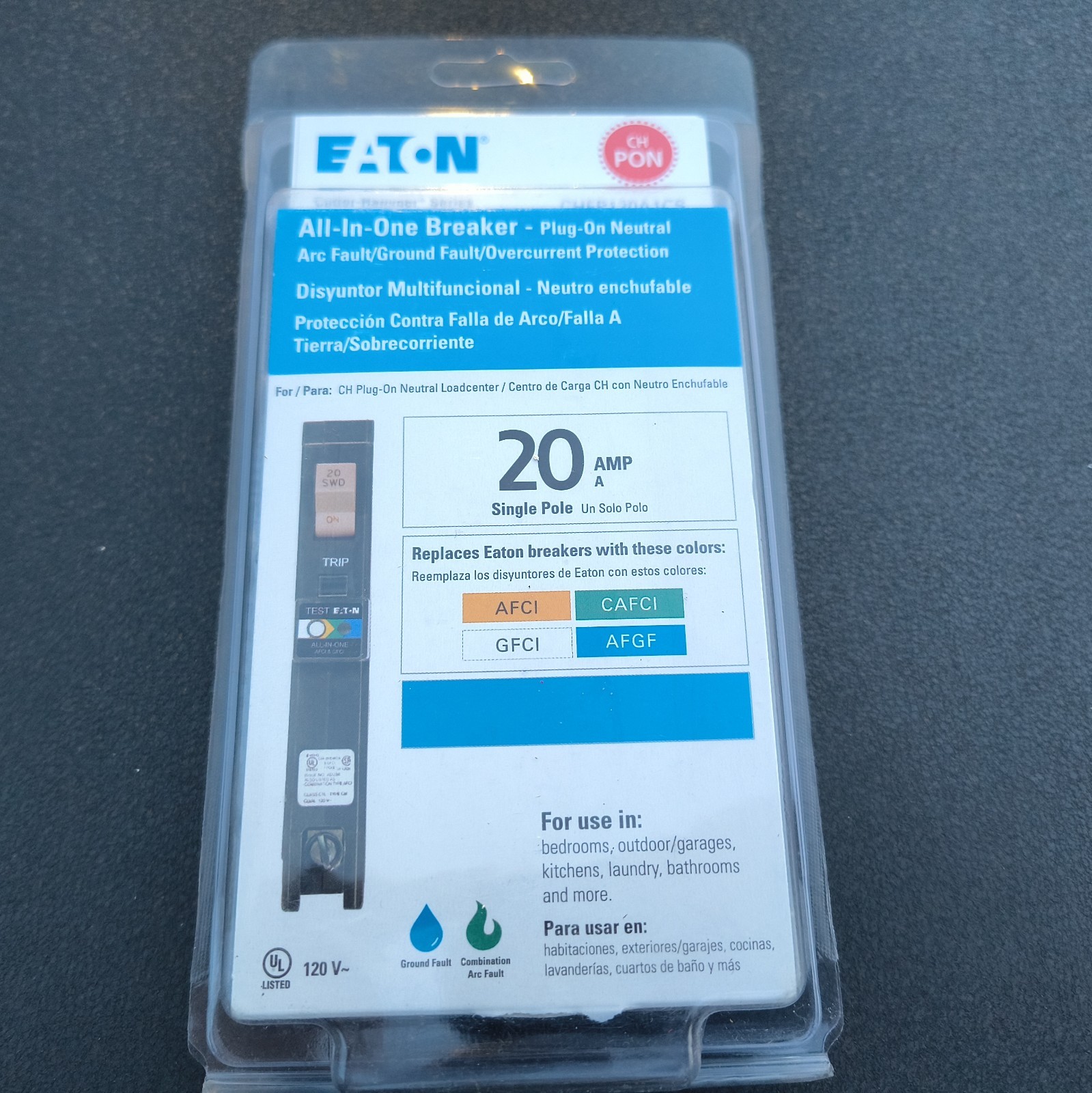 (1) Eaton 20 Amp All in One AF/GF Plug-On-Neutral Breaker CHFP120A1CS NEW ab