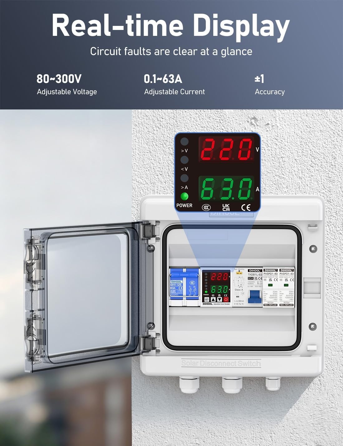 Smart Circuit Breaker with Adjustable Voltage Protection, 70-200V Low and 140…