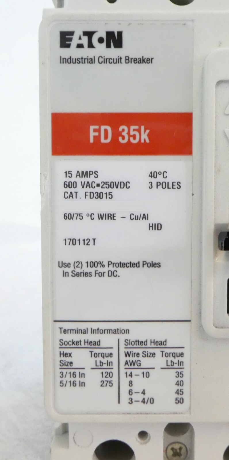 Cutler-Hammer FD3015L FD3015 3-Pole Circuit Breaker FD 35k Lot of 4 Working