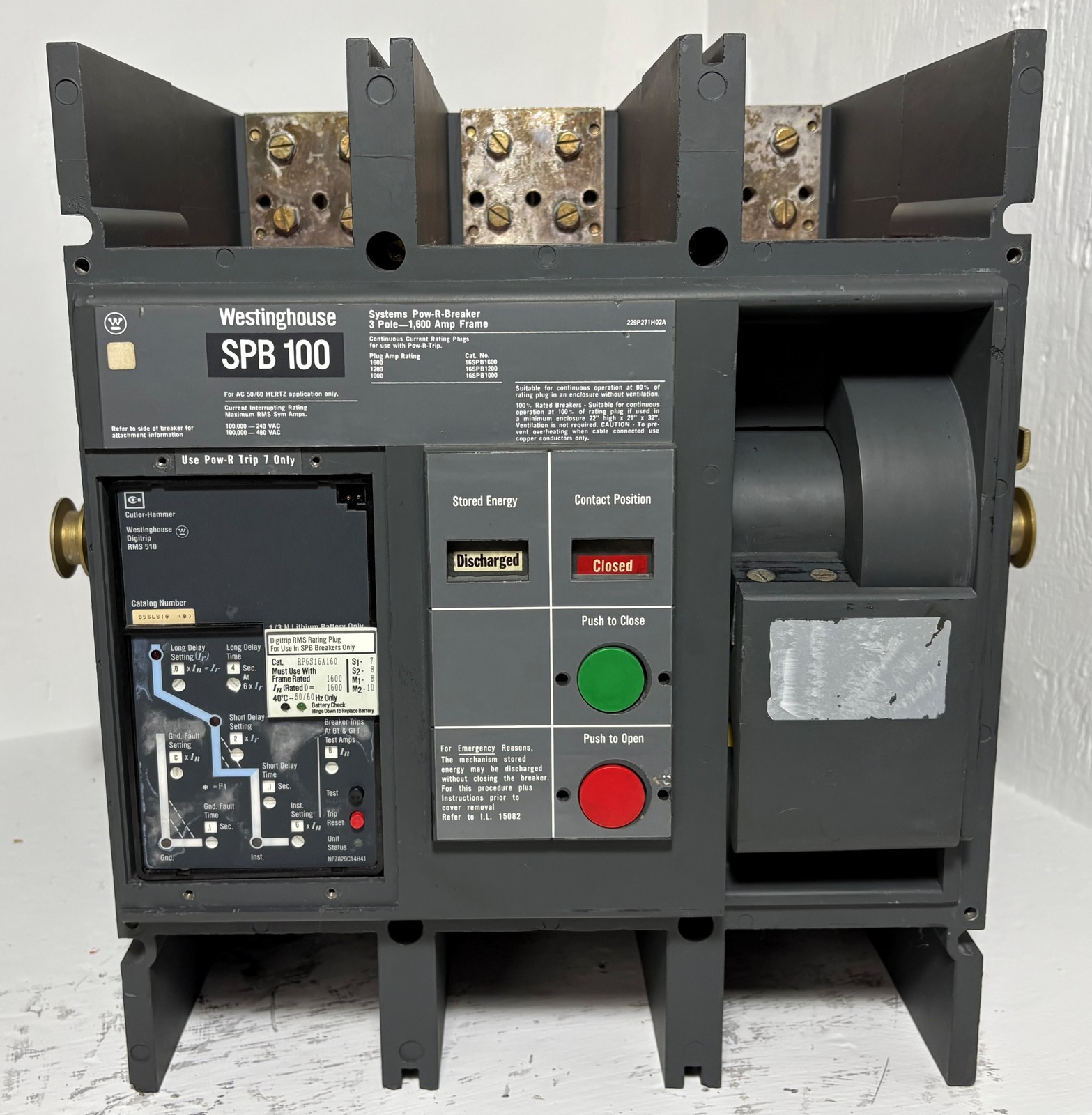Westinghouse SPB 100 1600A LSIG Pow-R Breaker w/ 1600 Amp Plug SPB100 3P Ground