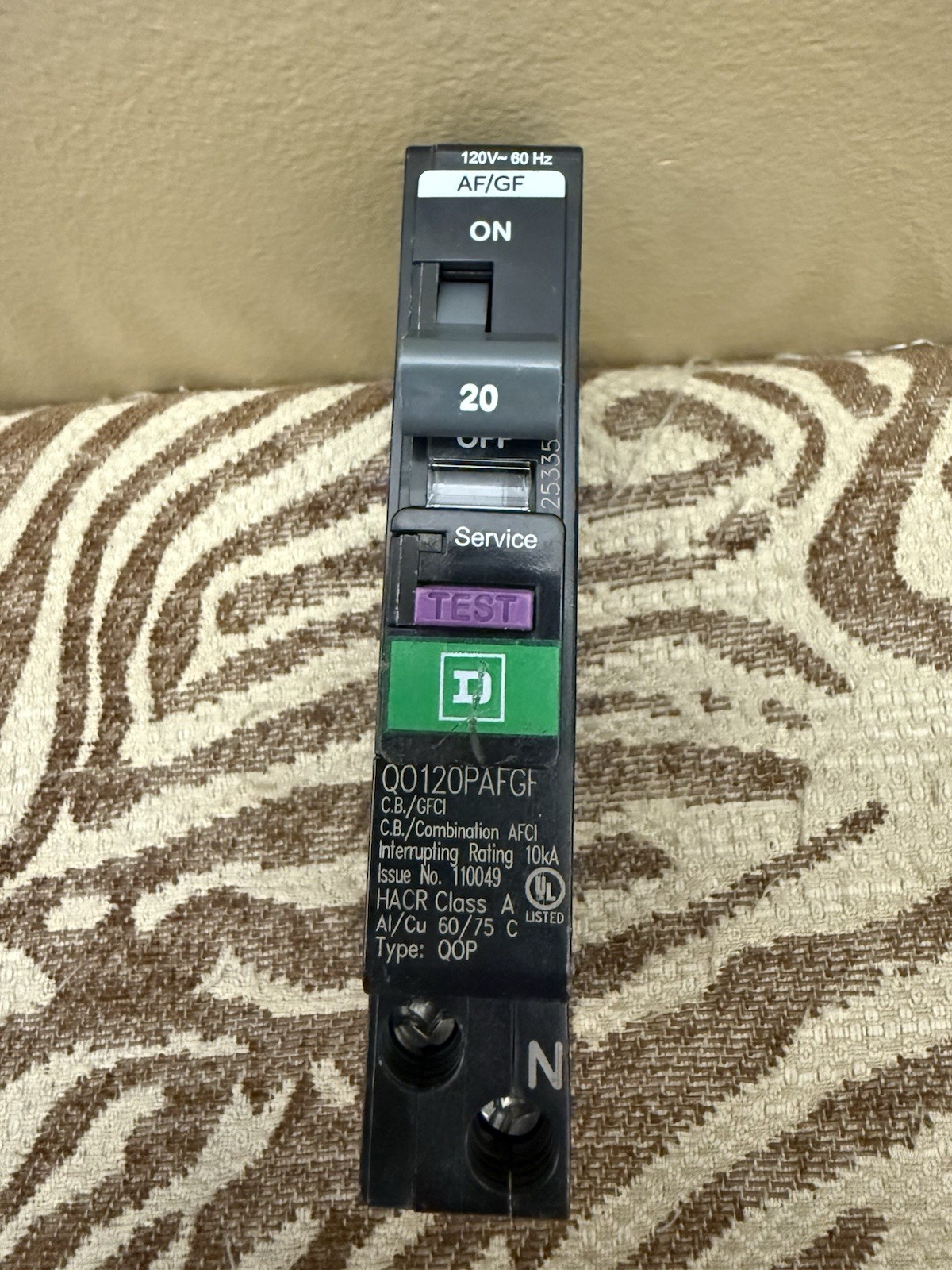 Square D QO120PAFGF 20A AFCI Arc Fault Circuit Breaker 120V Panel Protection
