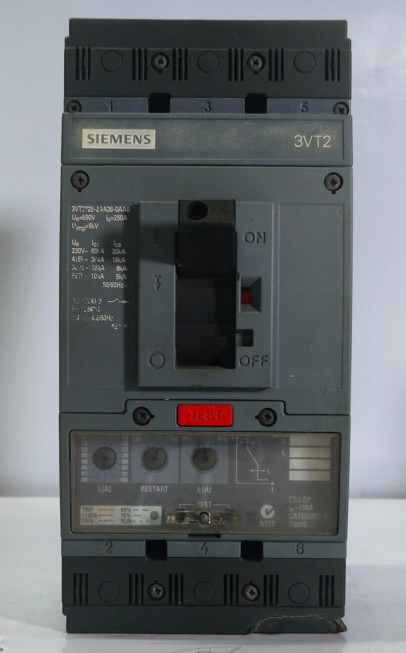 SIEMENS 3VT2 circuit breaker 3VT2 100 Amps Icu=36kA 415V AC 3-pole FAST SHIPPING