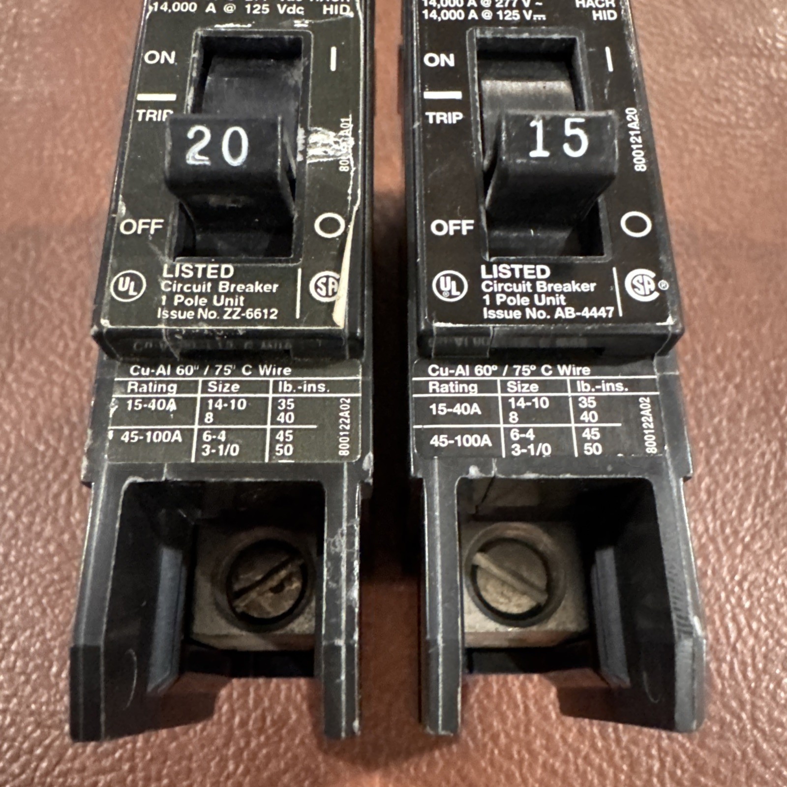 Lot of 2 Siemens BQD 1 Pole 1P 15A 20A BQD120 BQD115 Circuit Breaker 15 20 Amp