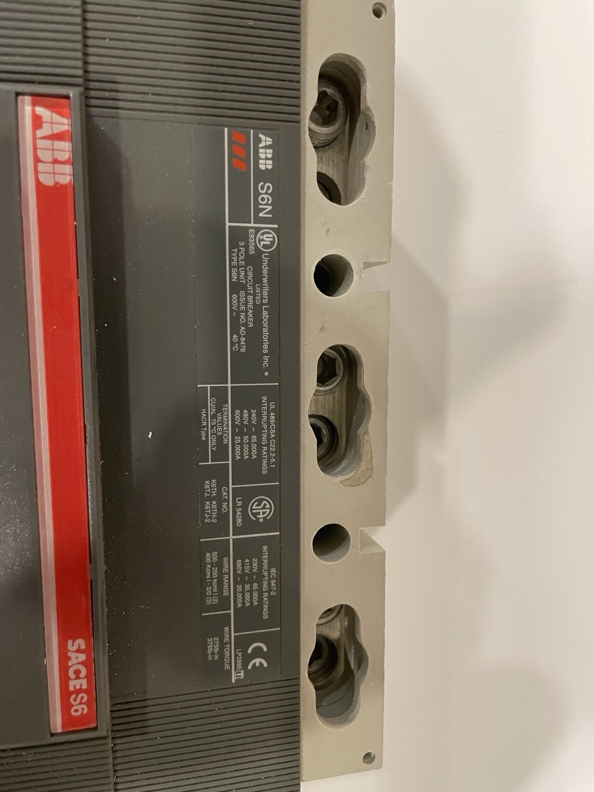 ABB S6N 3 pole Breaker 400 amp 600 volt
