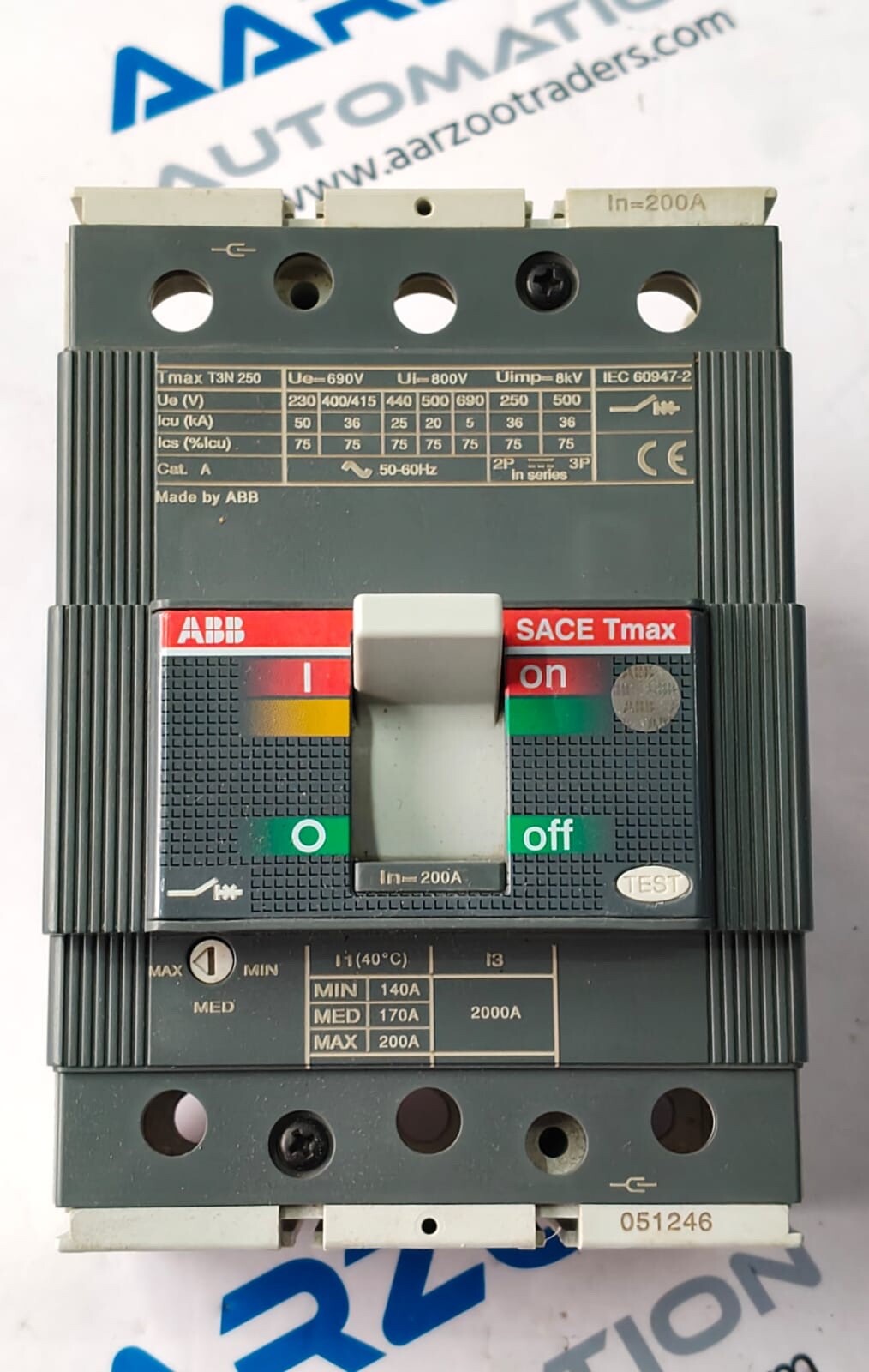 ABB SACE Tmax T3N250 3 POLE 200 AMP MOULDED CASE CIRCUIT BREAKER 1SDA051246R1 #2
