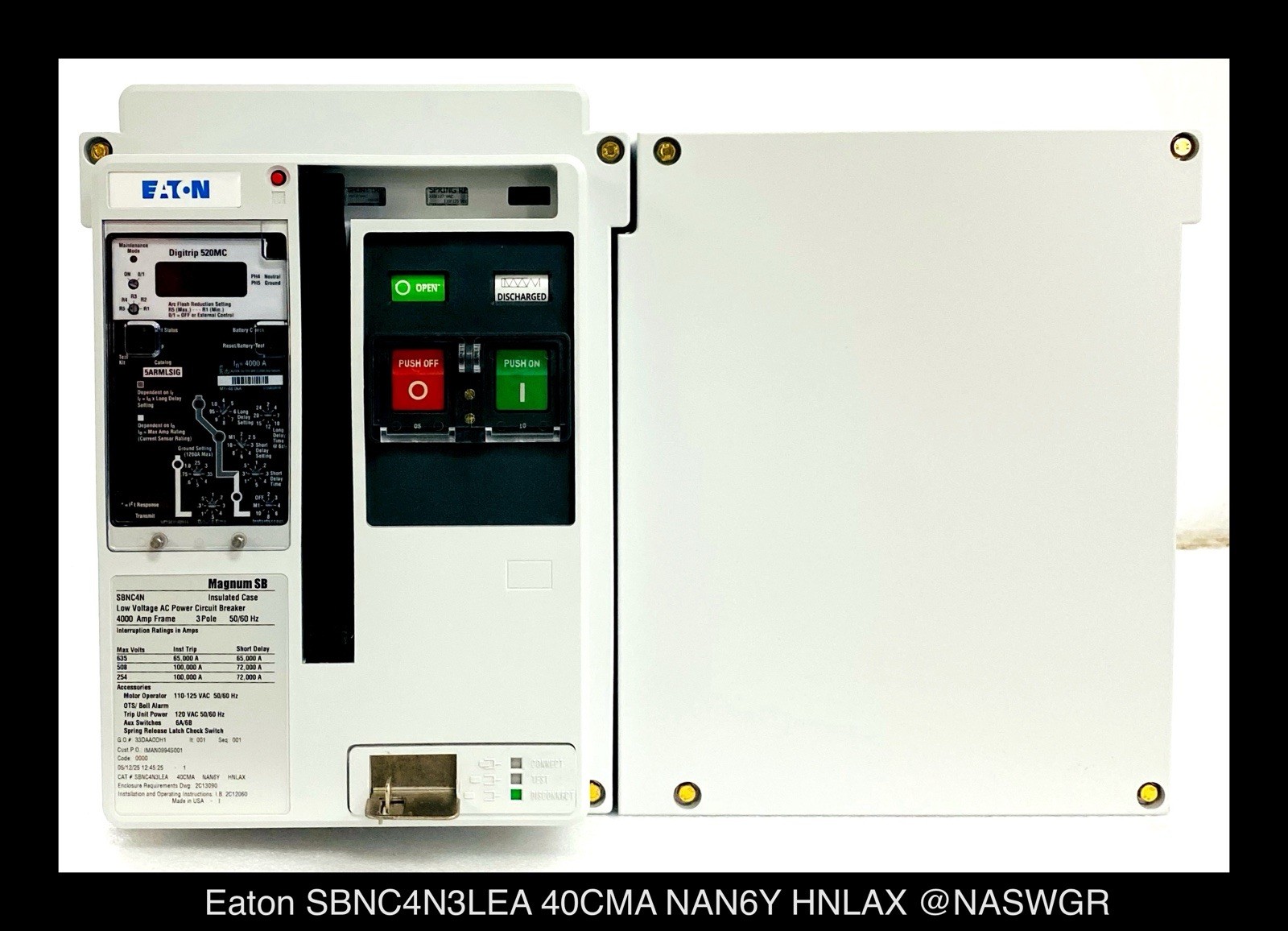 Eaton Magnum SB SBNC4N3LEA Circuit Breaker EO/DO – 4000A – Unused/1Yr Warranty