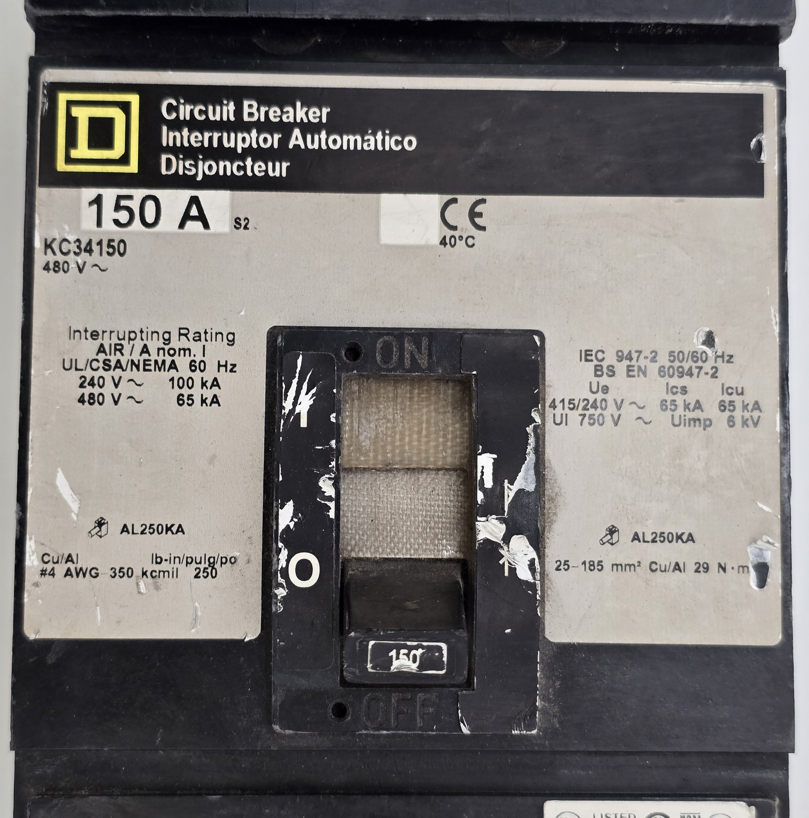 Square D KC34250 I-Line Circuit Breaker 150 Amp 480V 3 Pole 150A 480 Volt