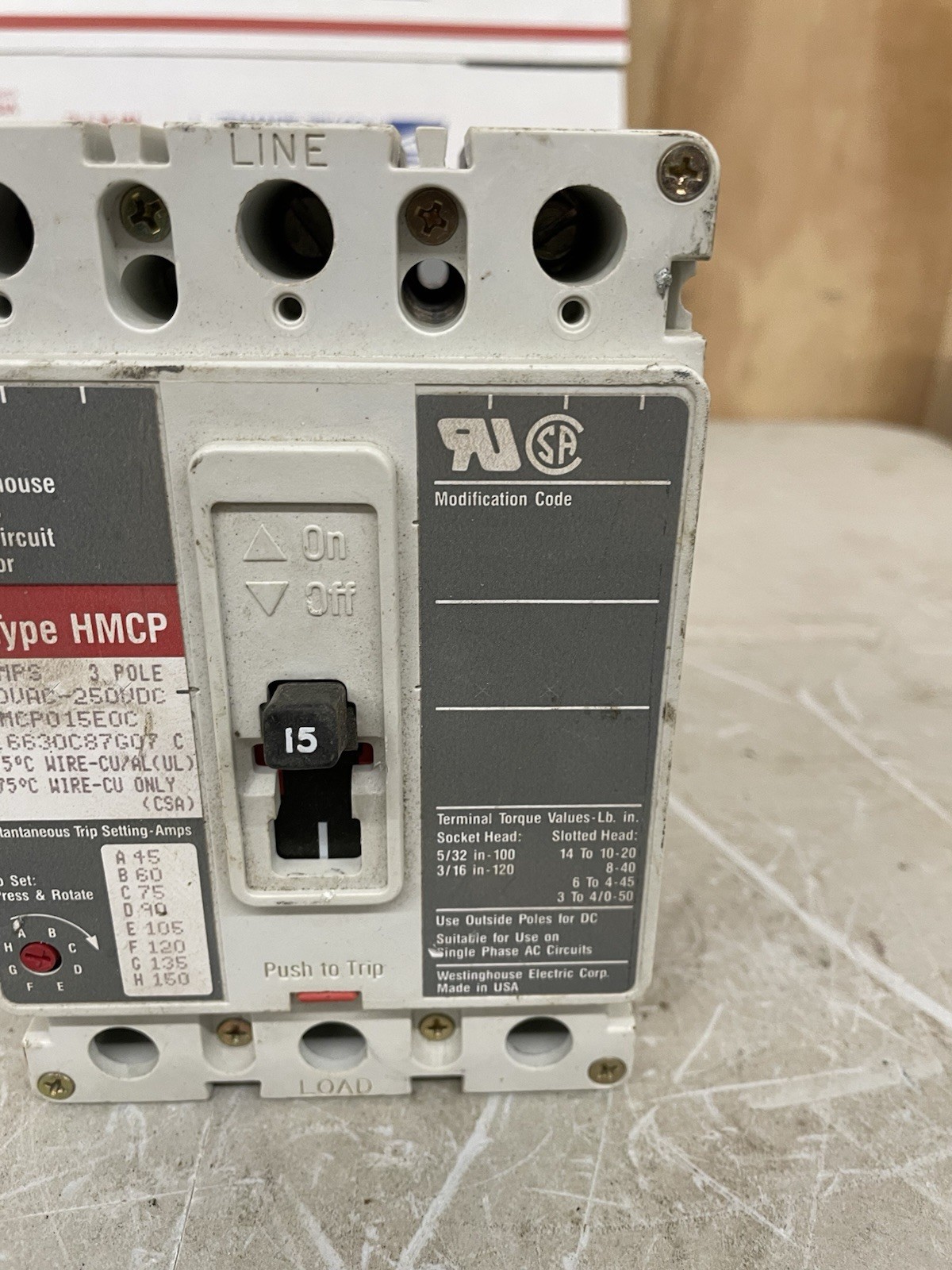 HMCP015E0C Cutler Hammer, Eaton, Westinghouse Circuit Breaker Series C HMCP 15 A