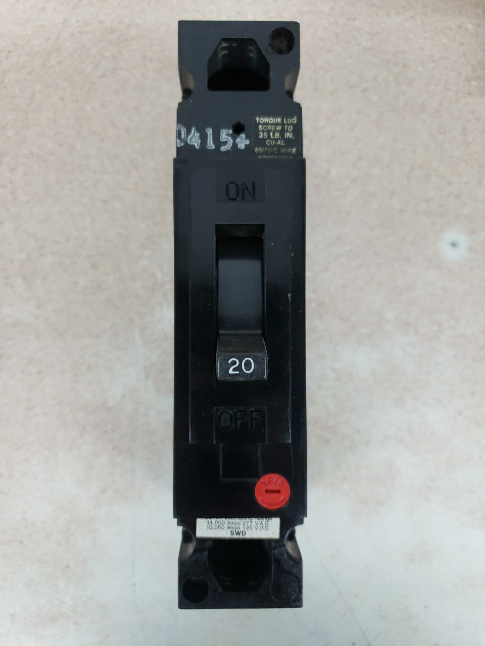 1) GE TED113020 20 Amp 277 Volt 1 Pole Circuit Breaker