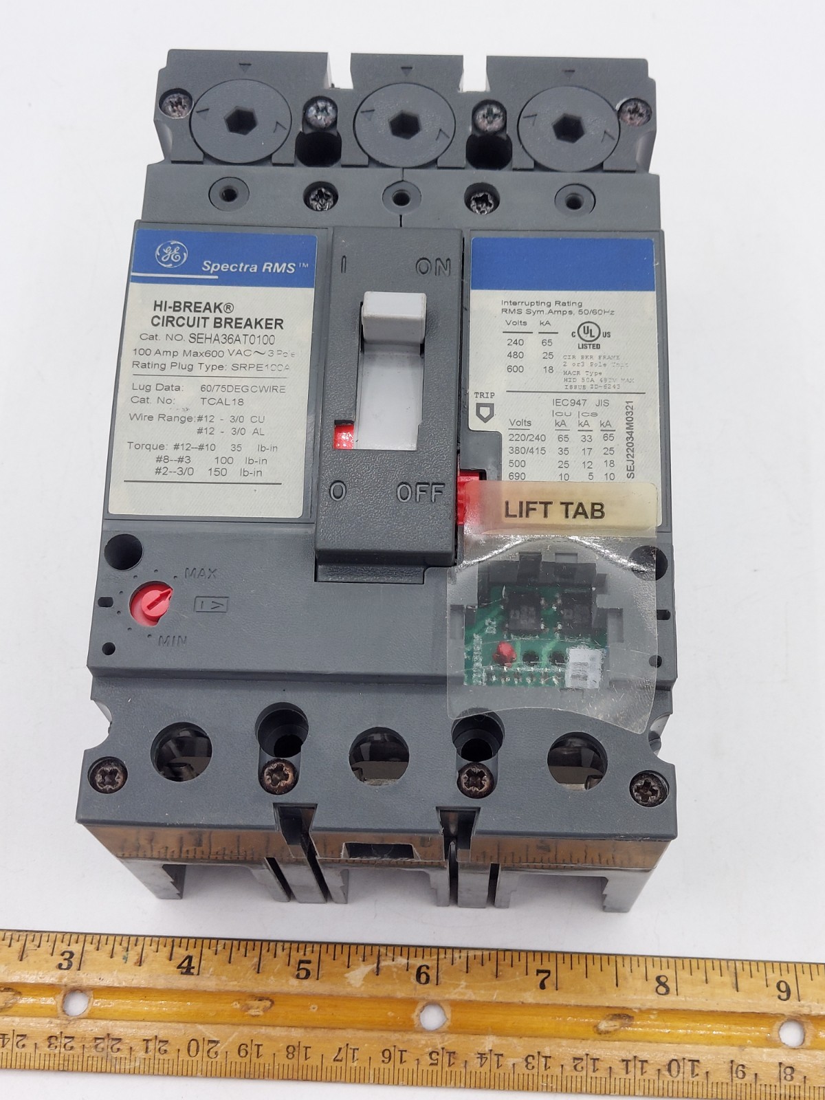 GE – SEHA36AT0100 – Spectra Rms Molded Case Circuit Breaker, 100A, 600V **NEW**