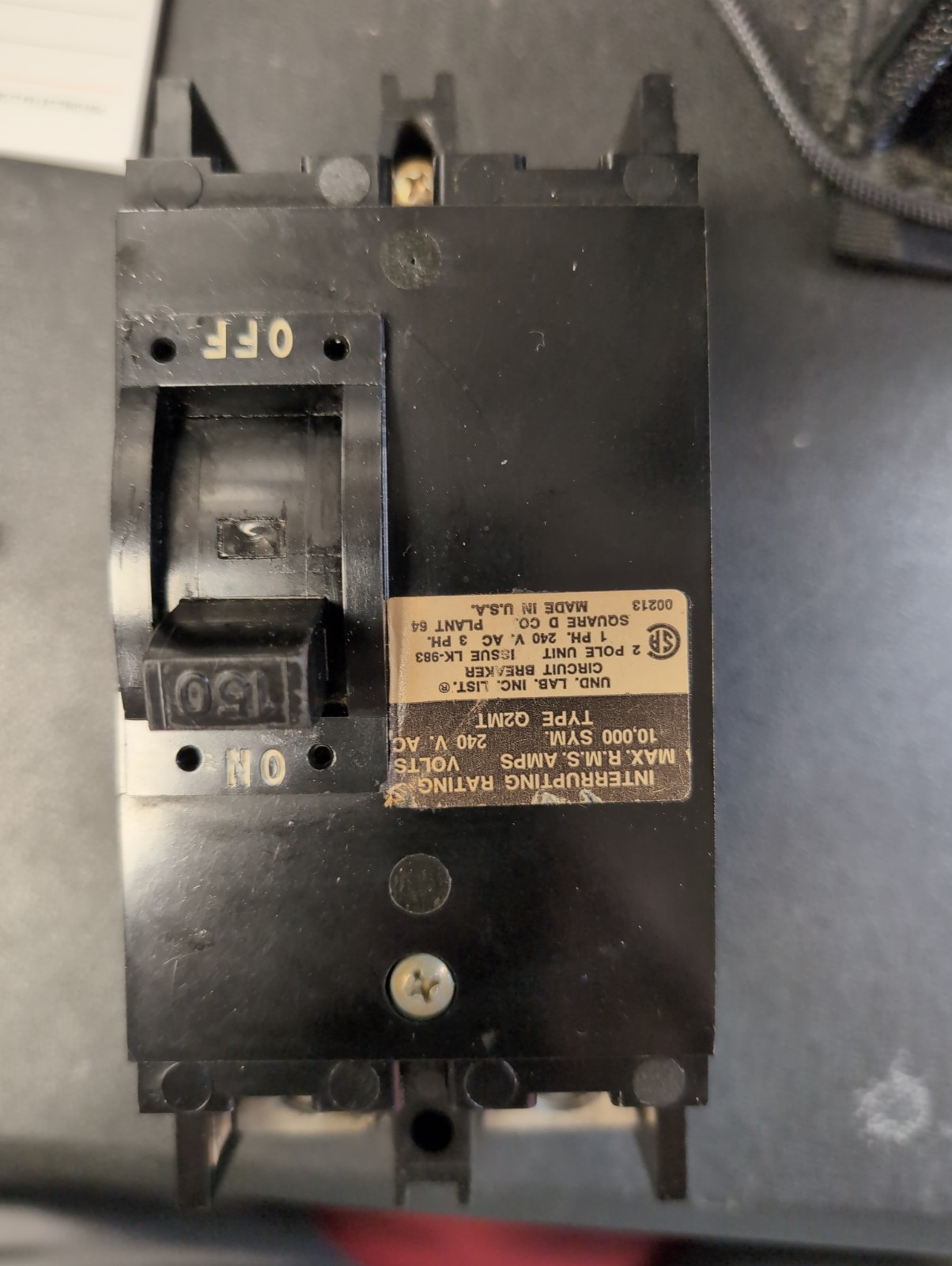 Square D QO 150A Main Breaker W/MountingNuts/Underneath Spacer&Con. Tested
