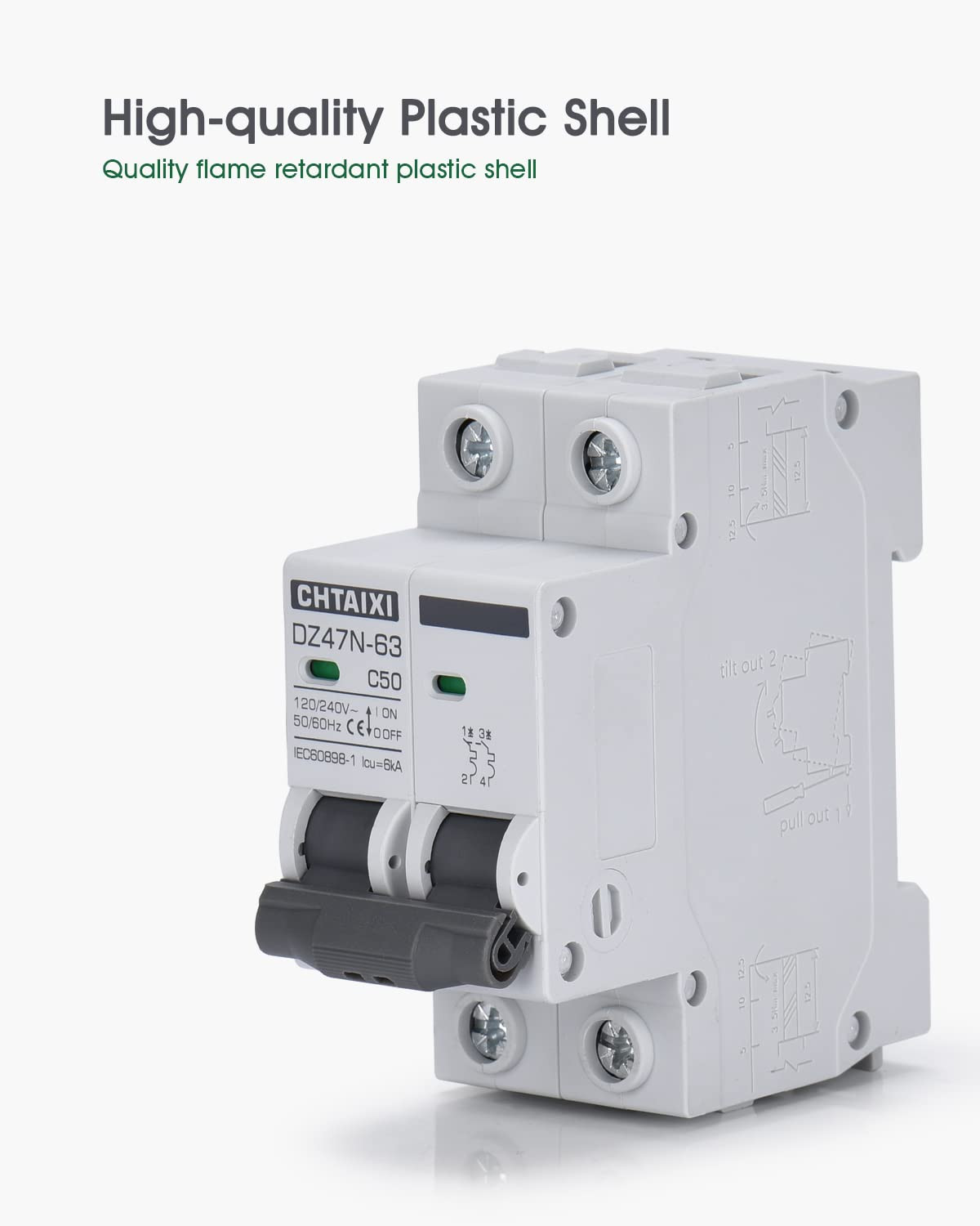 AC Miniature Circuit Breaker 120V/240V 2 Pole DIN Rail Mount Circuit 10 Amp
