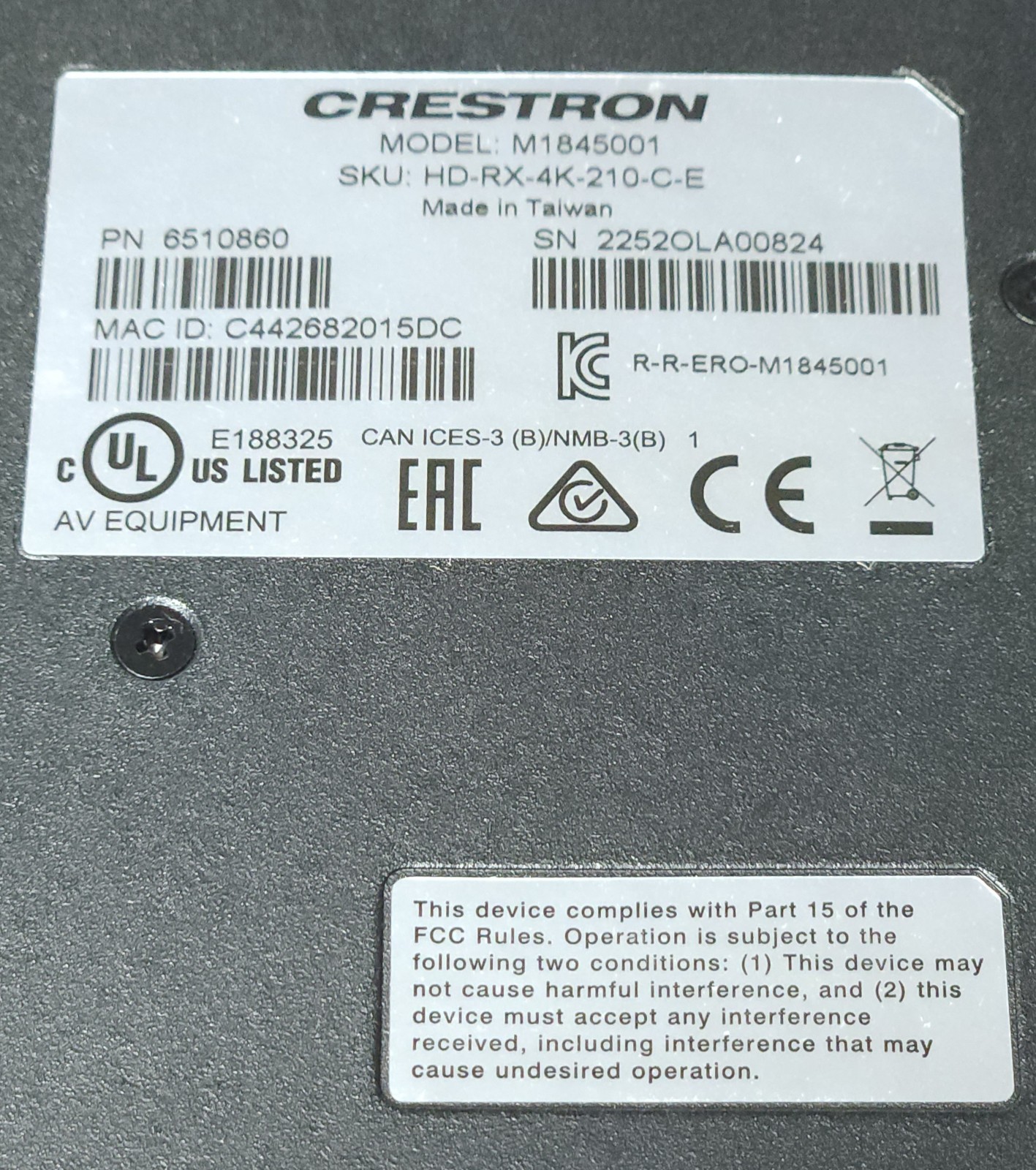 CRESTRON HD RX 4K 210 C E 4K Multiformat 2X1 AV Switch and Receiver Model M18450