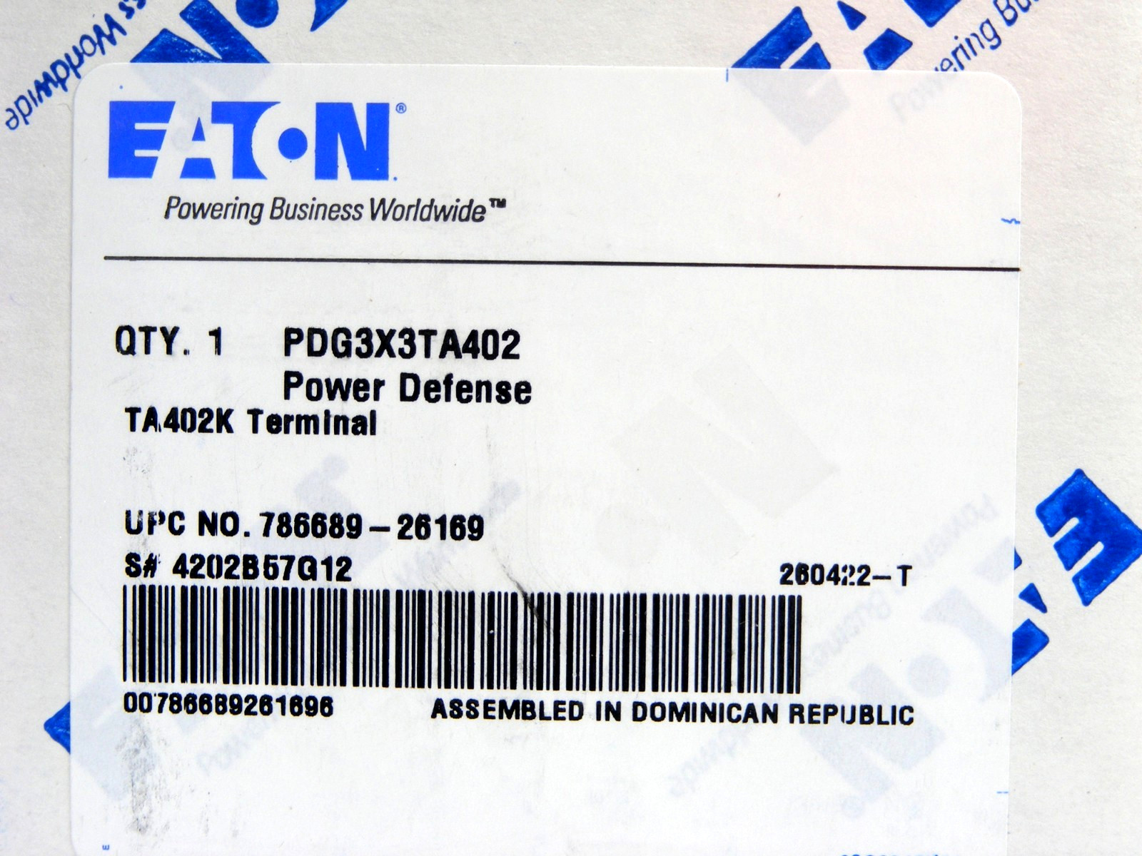 NEW Eaton PDG3X3TA402 Breaker Lug Kit, PDG3-400A Frame, 3P 400A 500-750 kcmil
